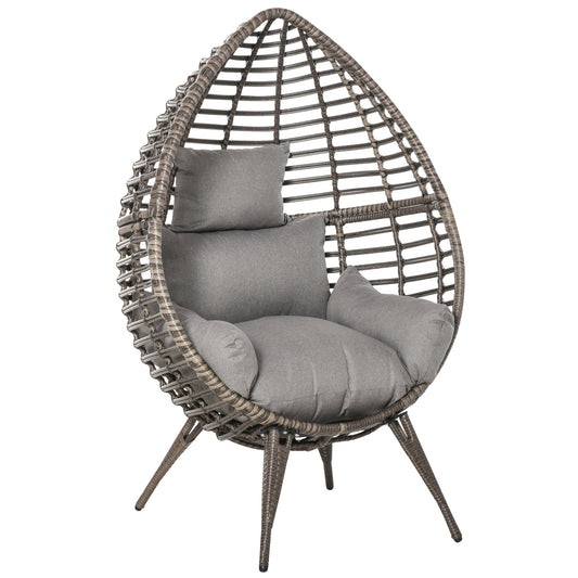 Teardop PE Wicker Rattan Chair w/ Thick Cushions 4 Legs Outdoor