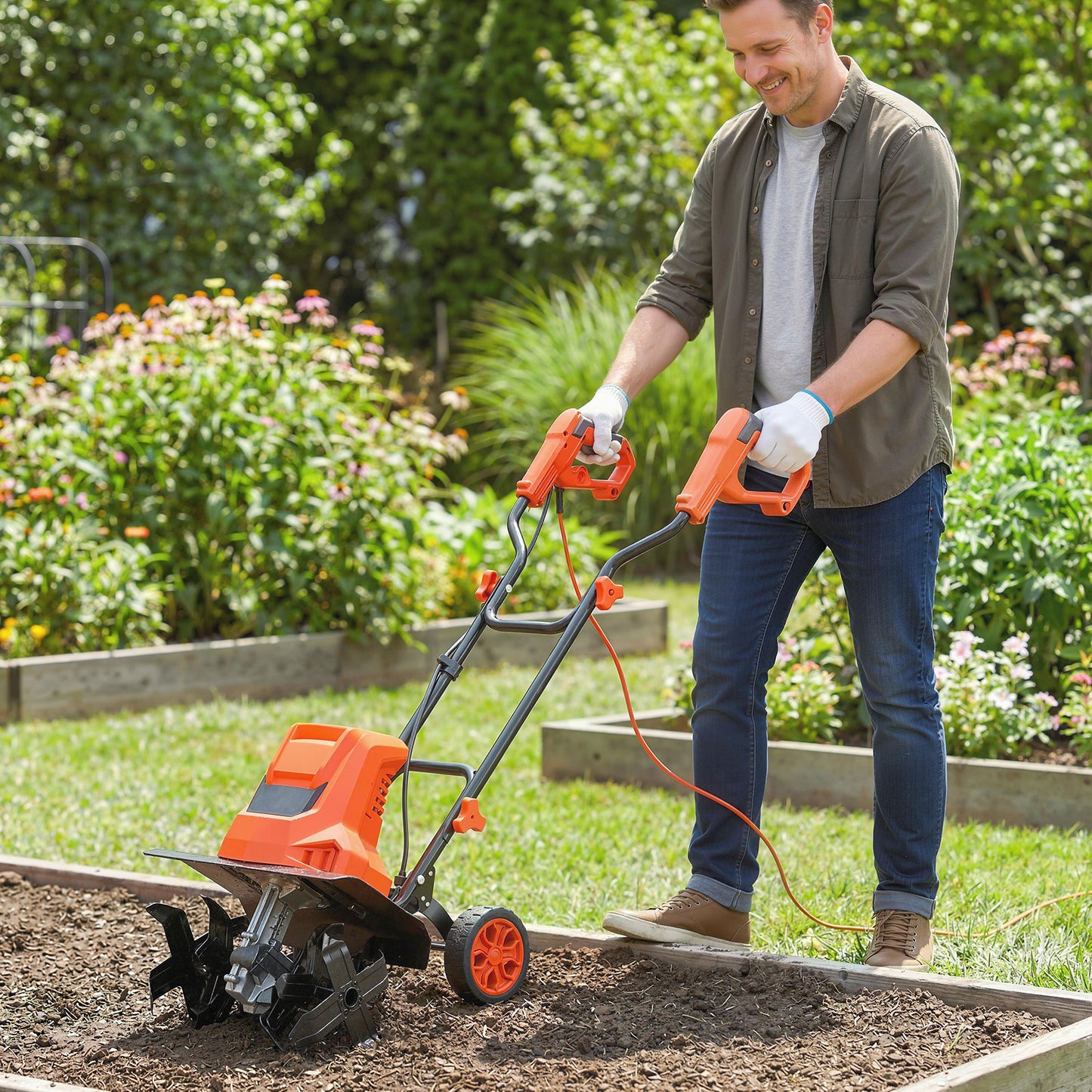 1500W Electric Garden Tiller w/Foldable Handle, 40cm Working Width