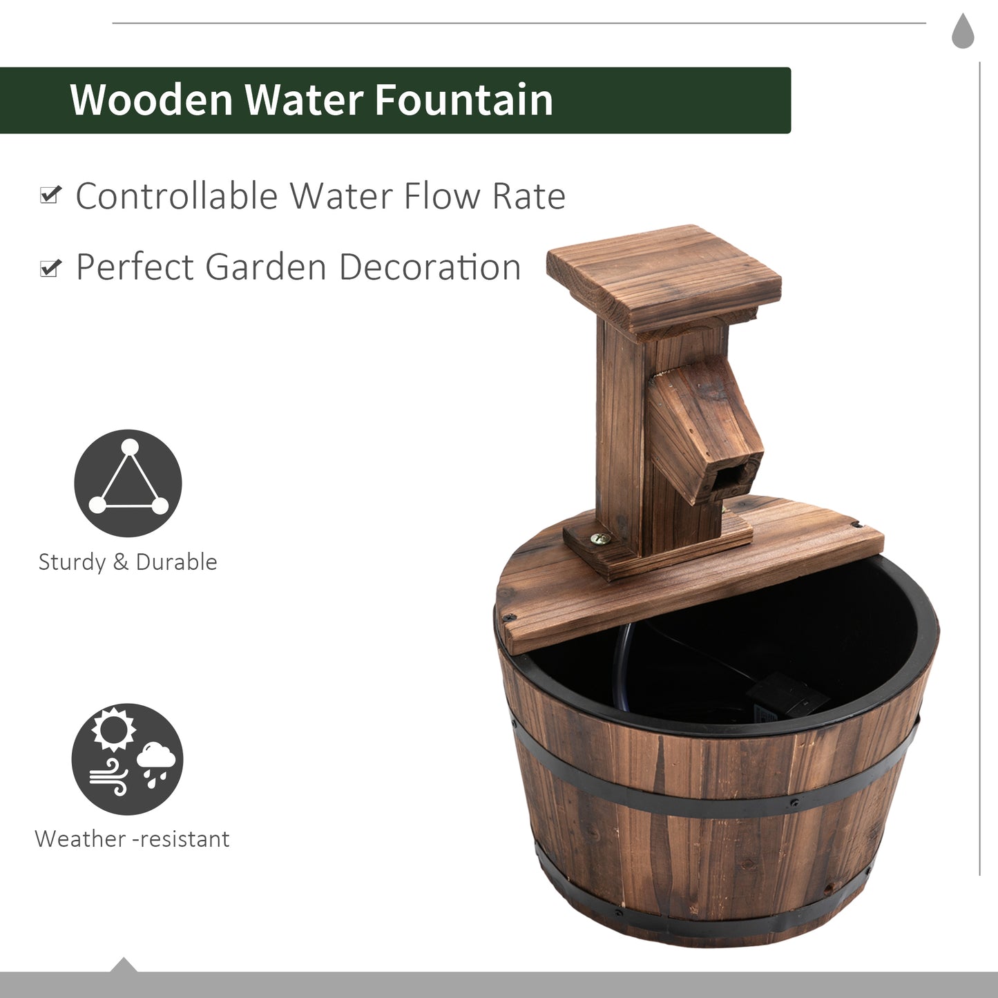 Wood Barrel Patio Water Fountain Garden Decorative Ornament Water (1)