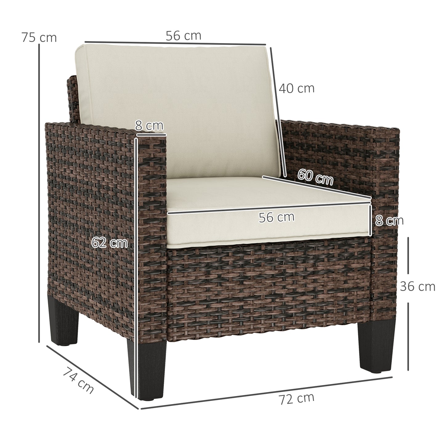 Single Rattan Armchair, with Cushions