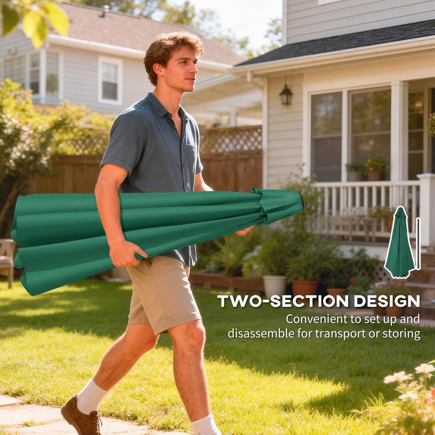 3 m Garden Parasol with Tilt Mechanism & Crank Handle
