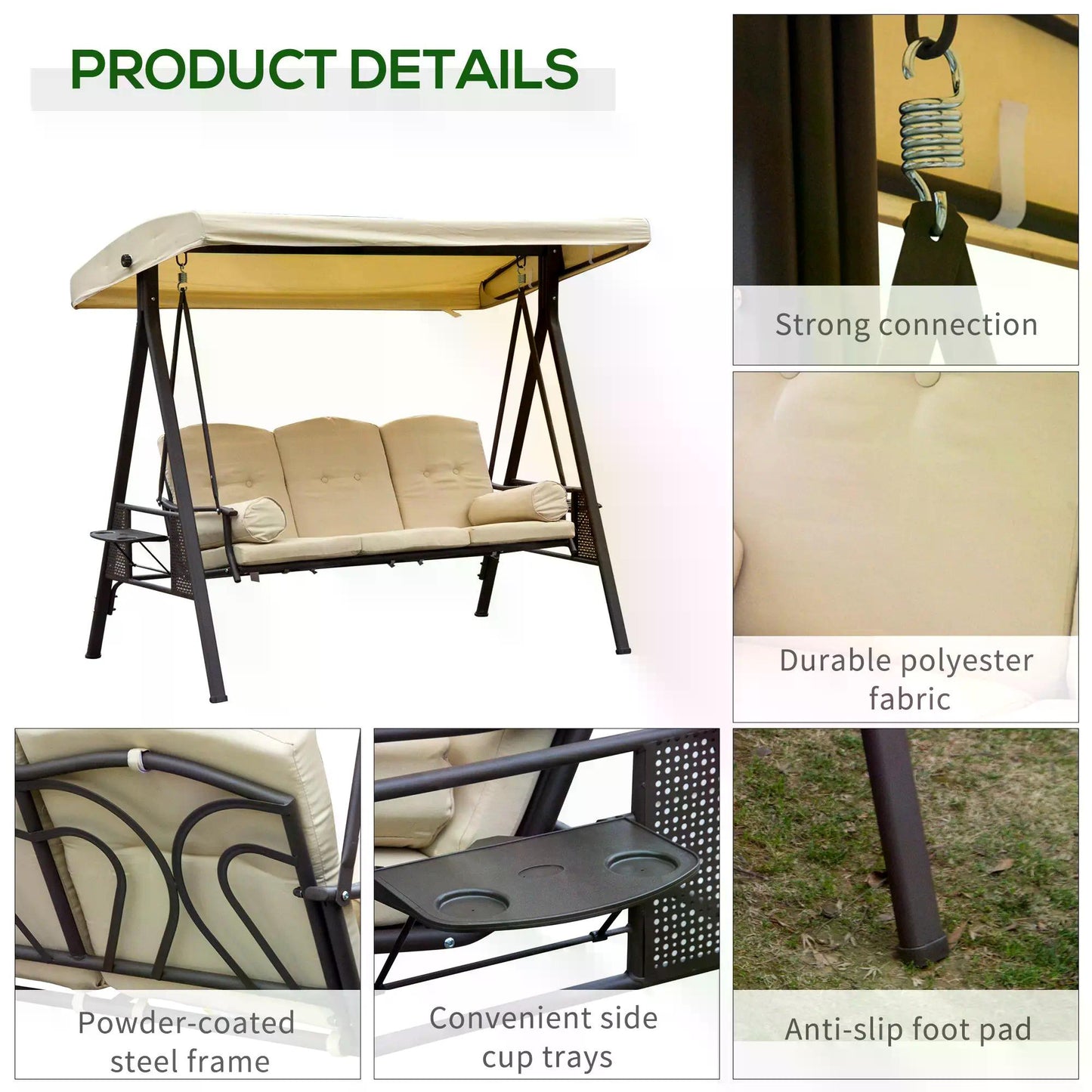 Swing Chair Hammock Chair 3 Seater Canopy Cushion Shelter Outdoor
