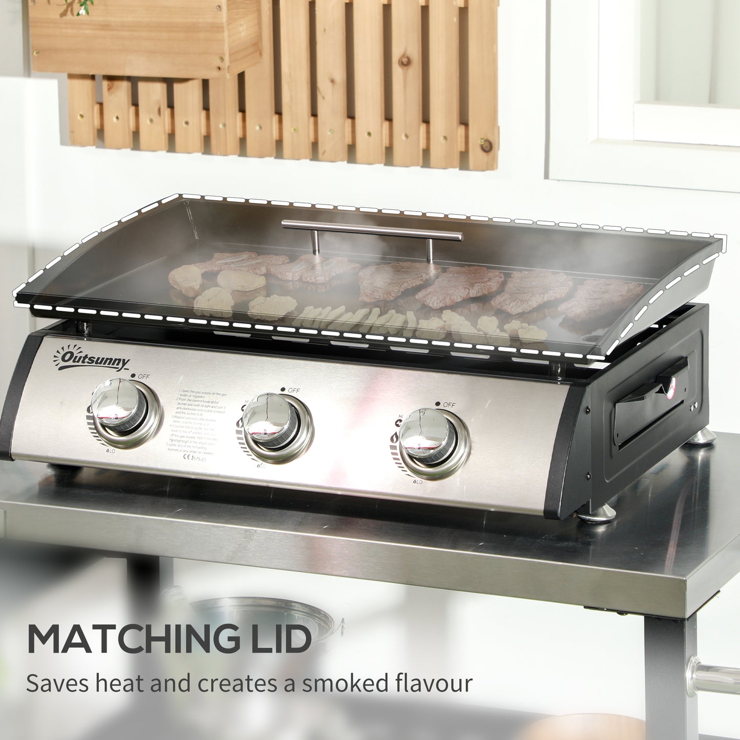 3 Burner Gas Plancha BBQ Grill with Lid