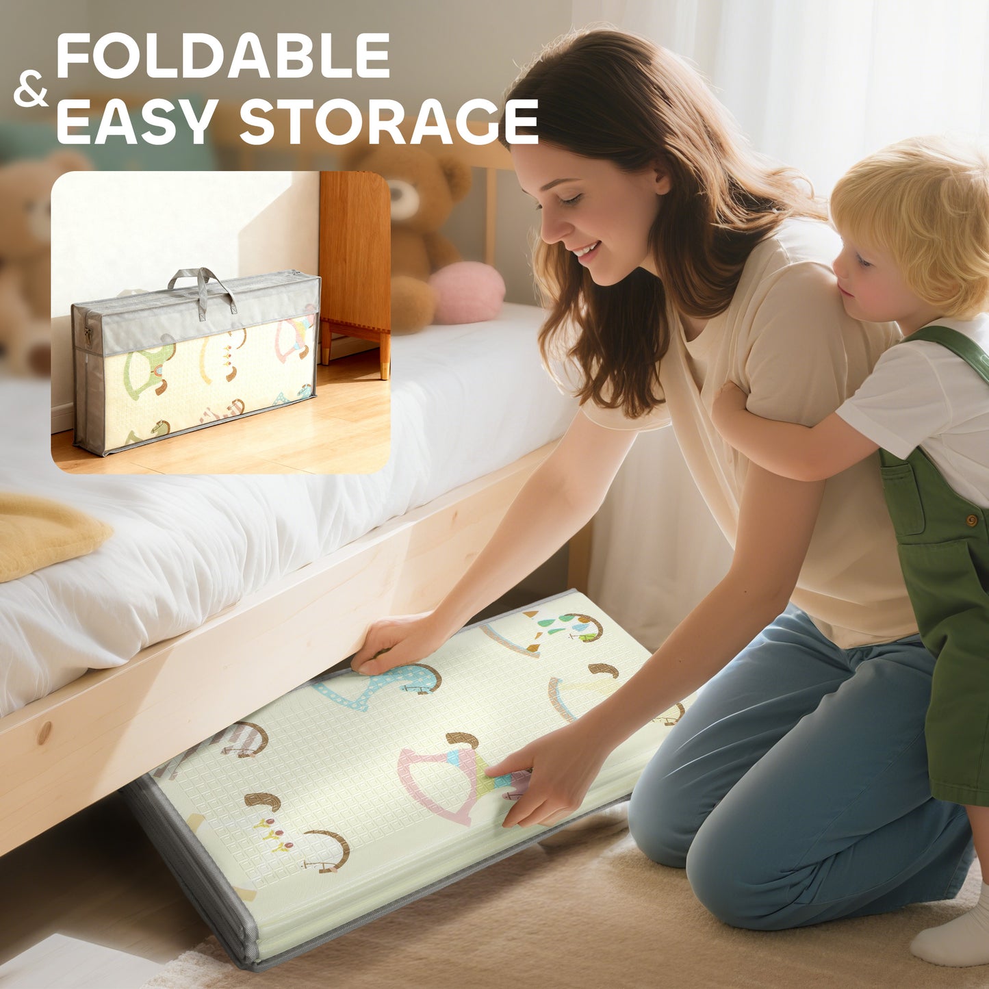 Foldable Double-Sided Baby Play Mat, for Toddlers, Bedrooms