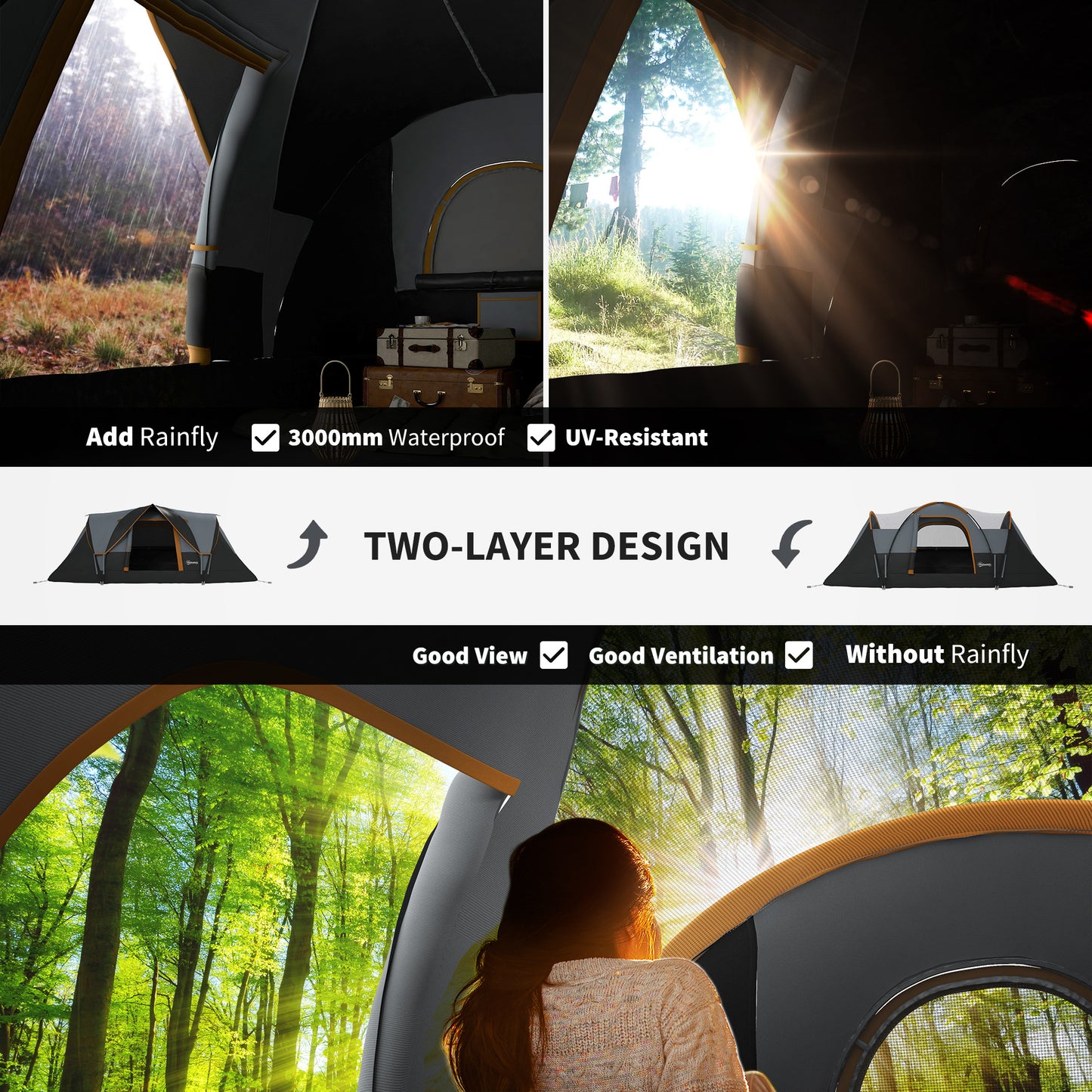 5-6 Man Dome Camping Tent - Light Grey and