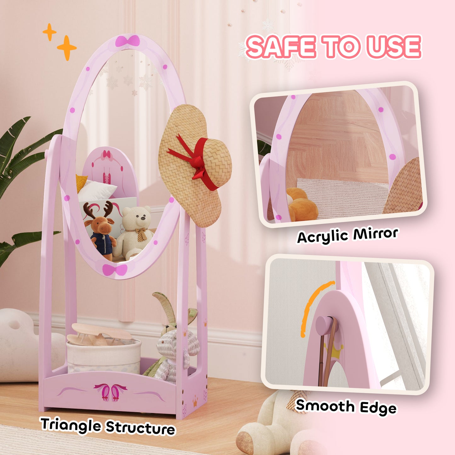 Kids Clothes Rail, Kids Dressing Mirror with 360° Rotating (1)
