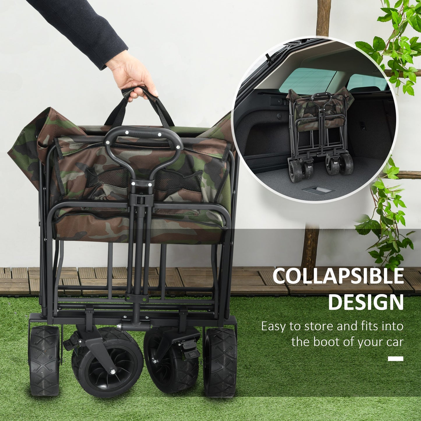 95L Folding Steel Frame Garden Trolley, with Handle