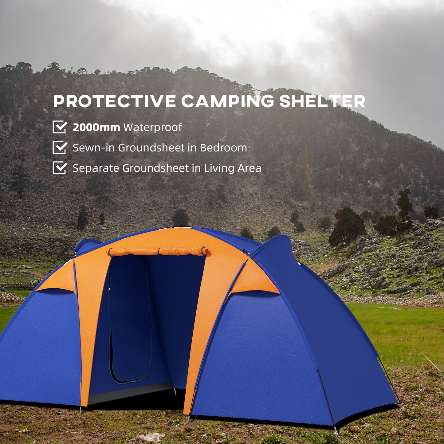 Camping Tent with 2 Bedroom, Living Area and Porch