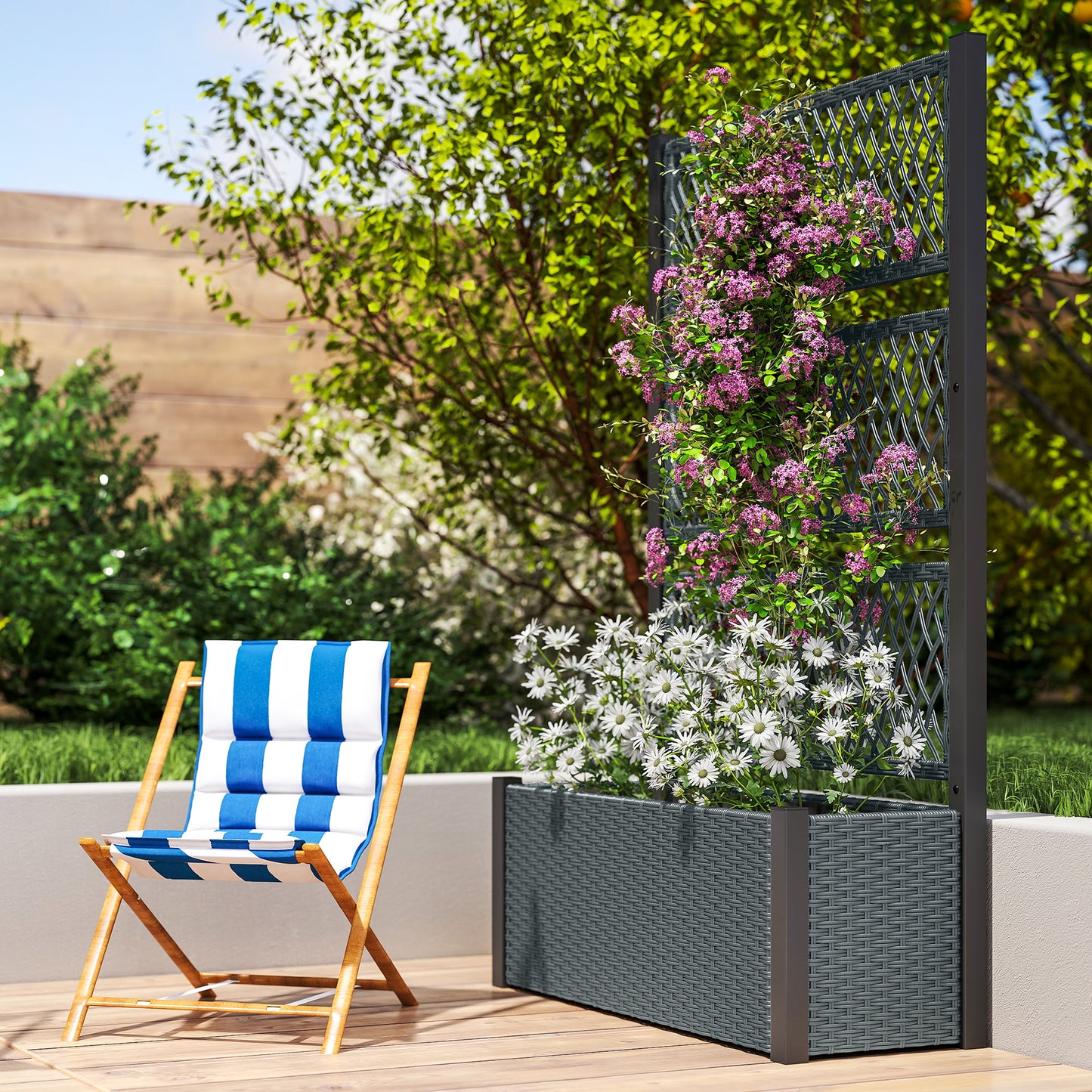 Garden Planter Box with Trellis, Liner for Climbing Plants (1)