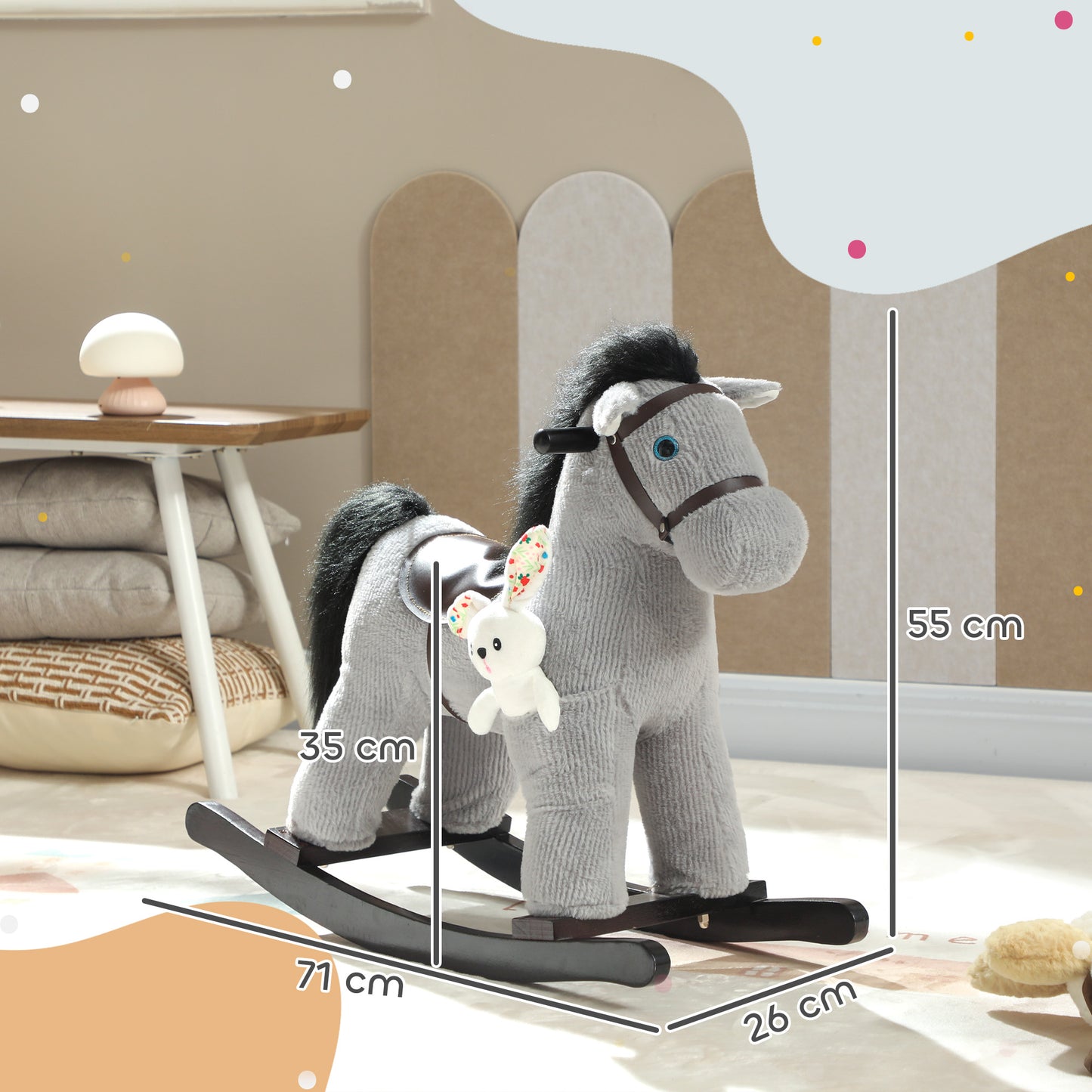 Baby Rocking Horse, Plush Ride on Toy with Handle Grip