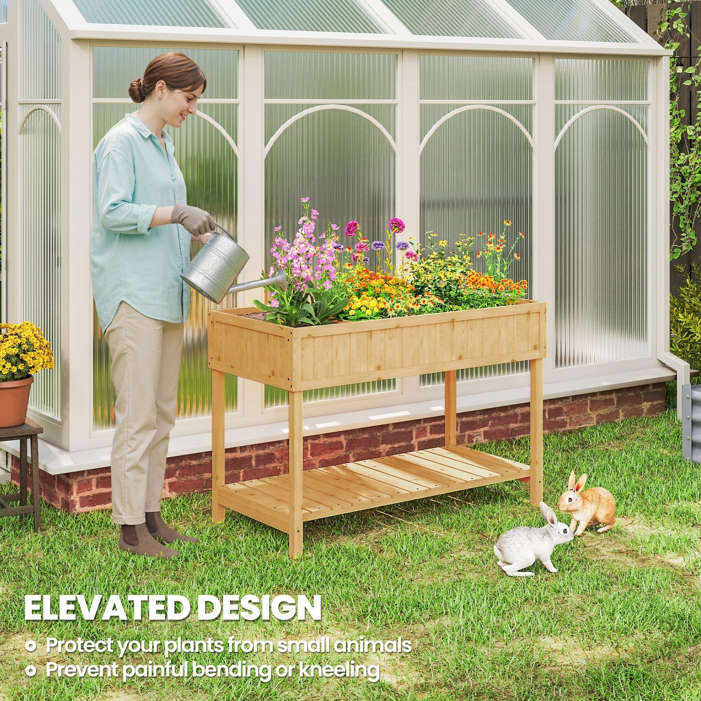 Garden Wooden Planters, Rectangular 8 Compartment Plant Stand