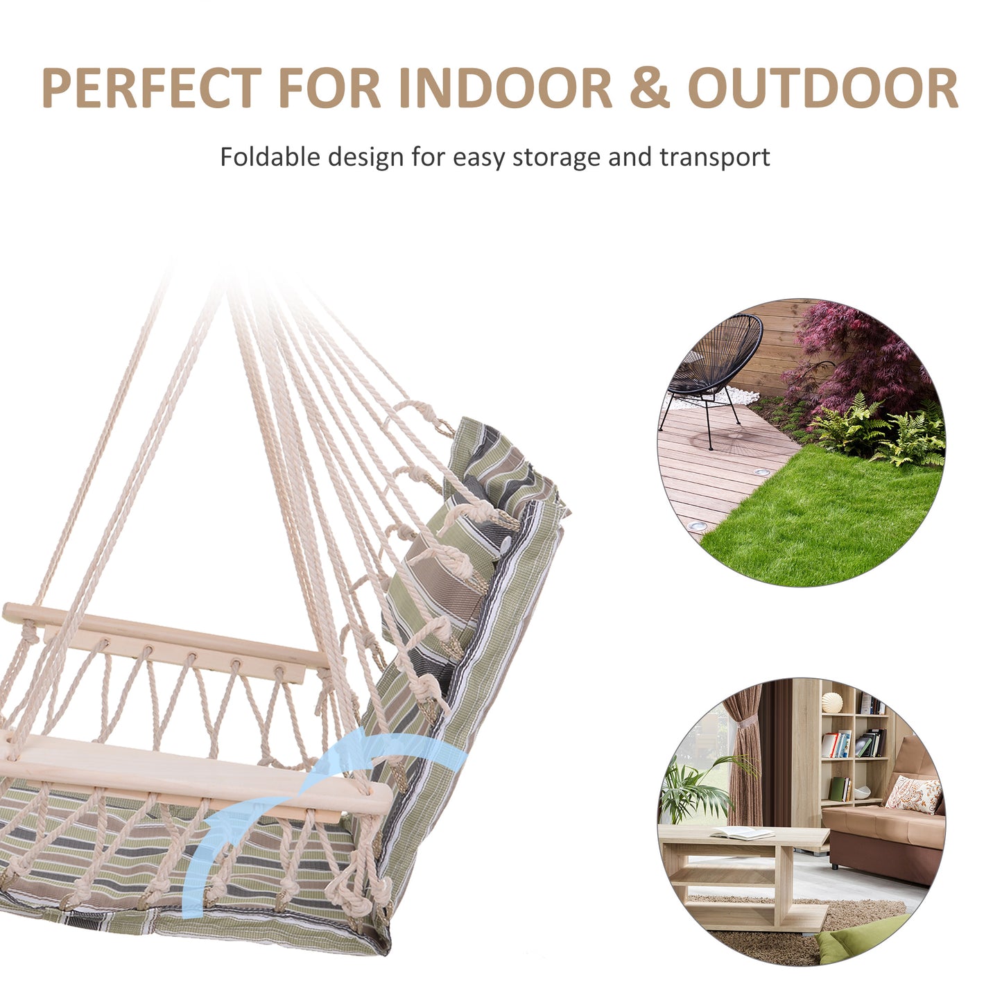 Garden Outdoor Hanging Hammock Chair Thick Rope Frame Wooden Arms (1)