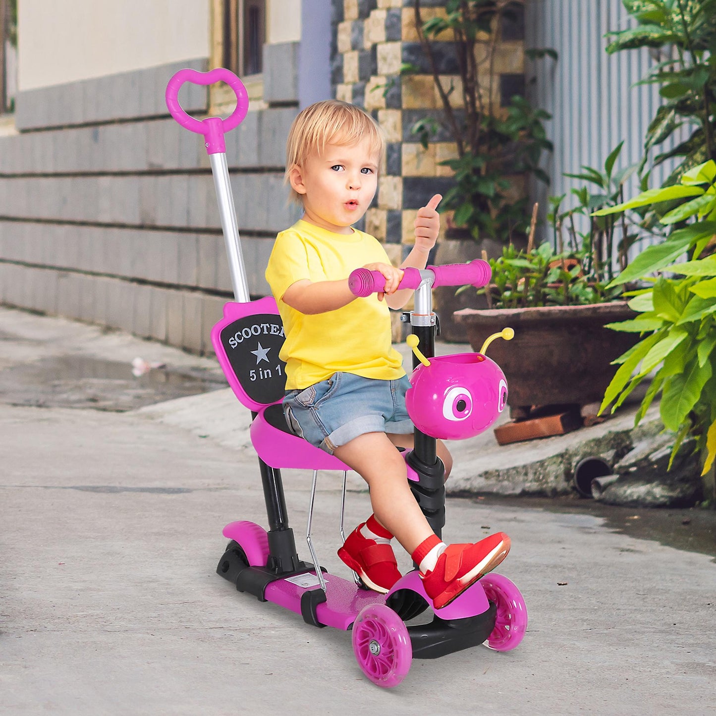 Adjustable Kids Toddler Scooter, with Removable Seat, Back Handle