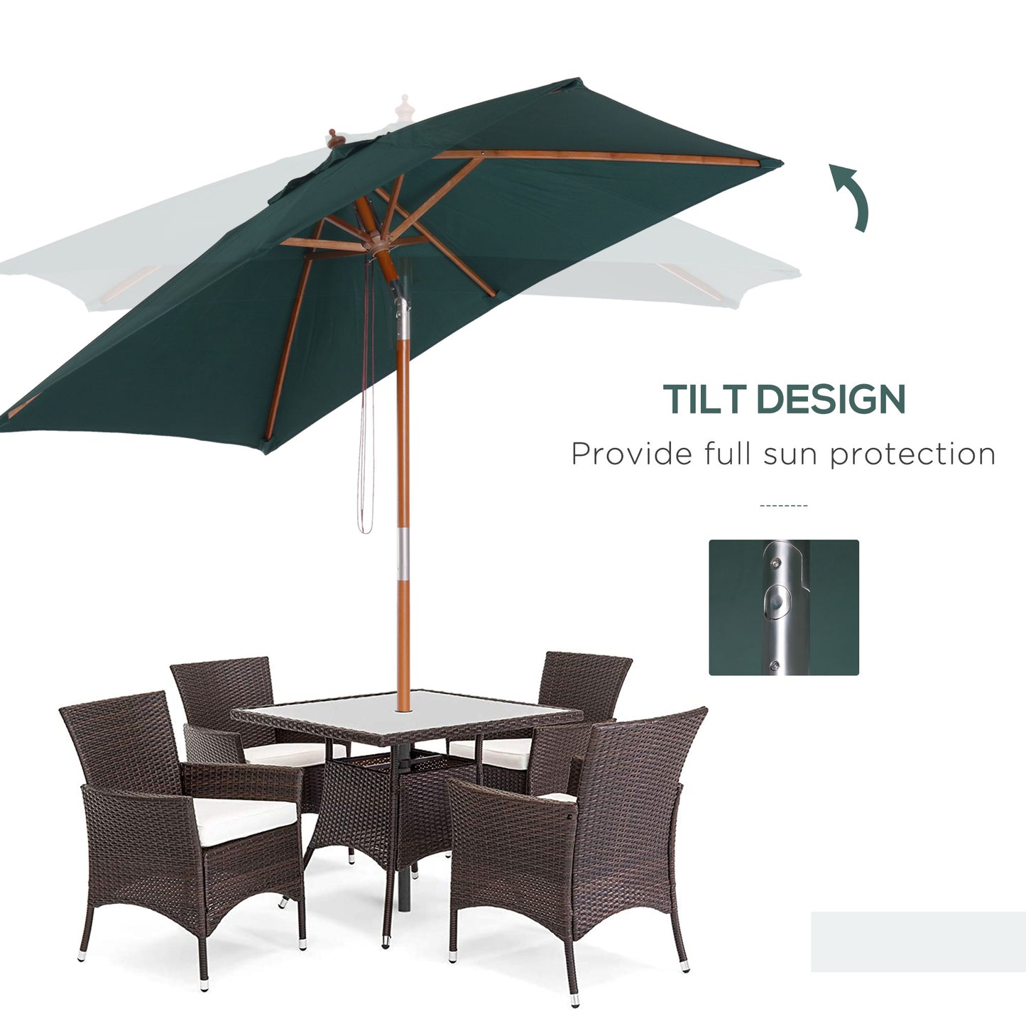2m x 1.5m Garden Parasol Umbrella with Tilting Sunshade Canopy