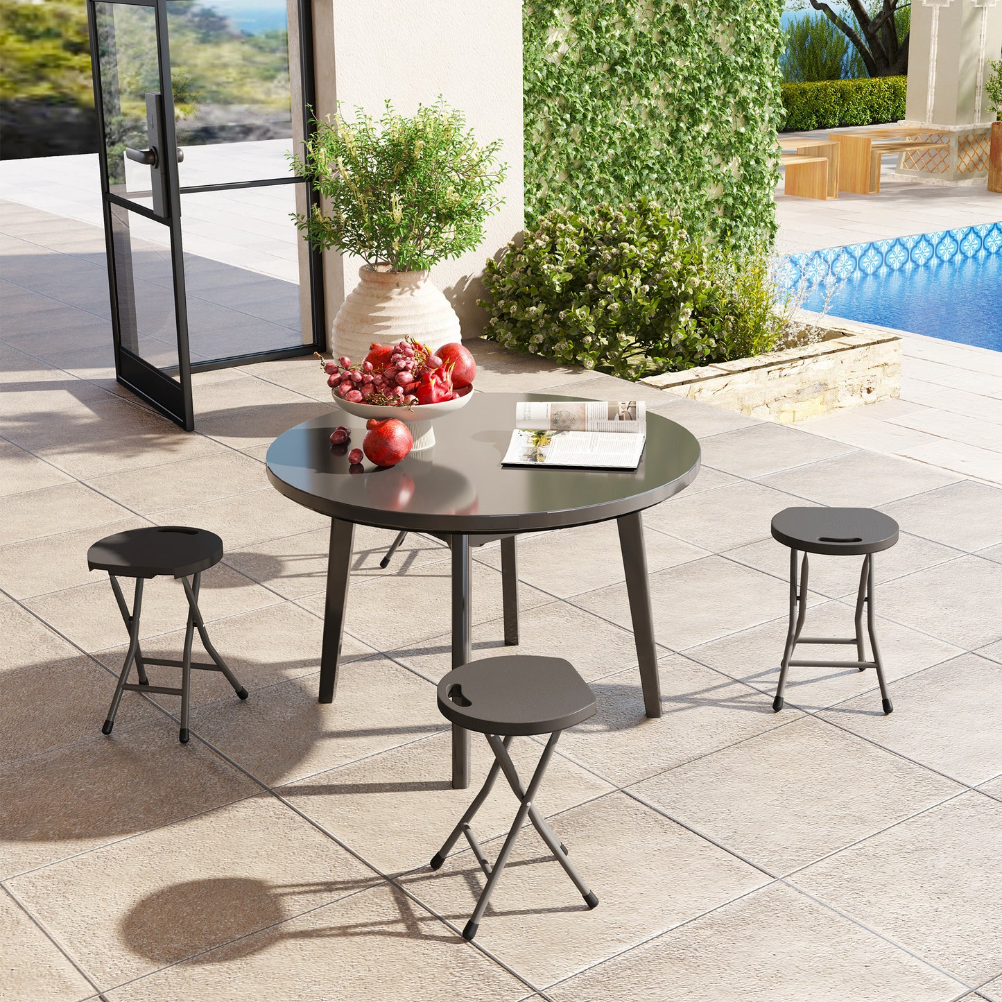 Set of Four Folding Carry Stools