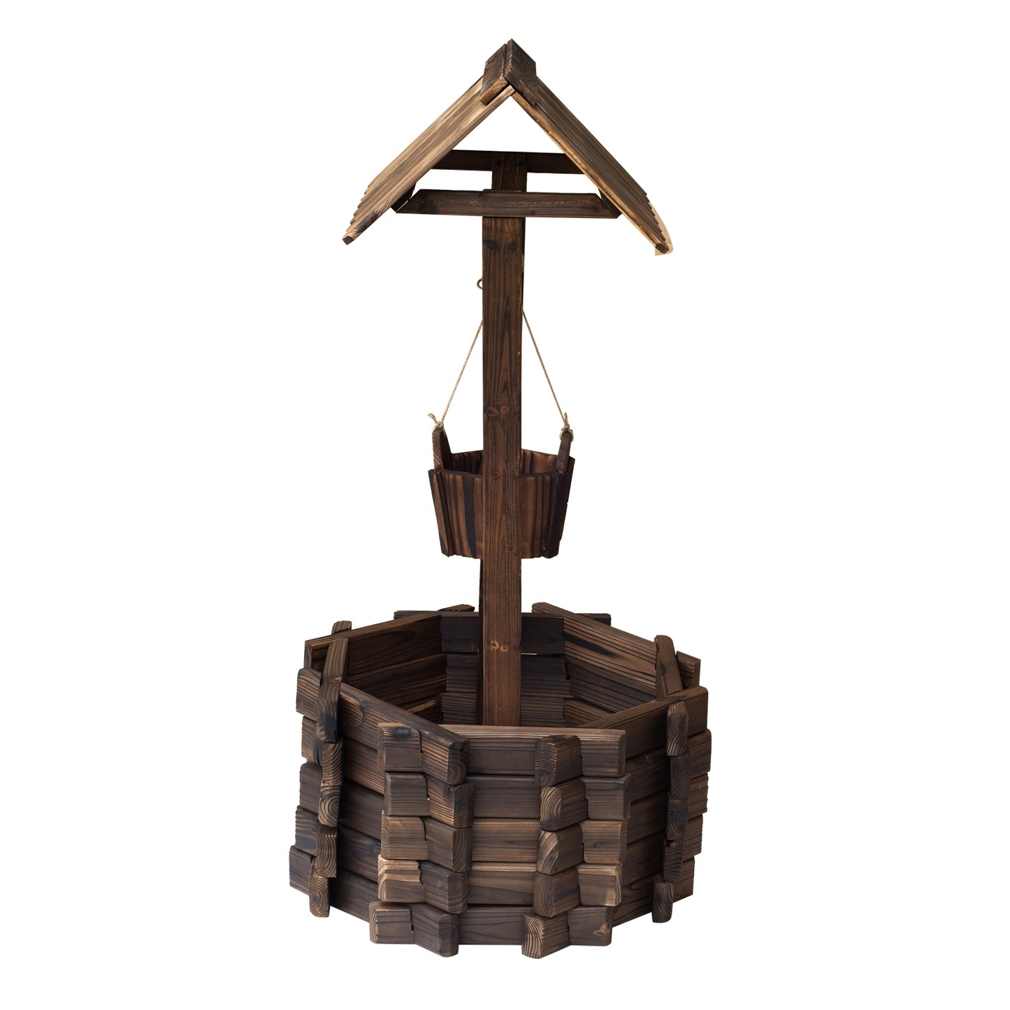Wooden Wishing Well Planter Outdoor Flower Pot Backyard Garden
