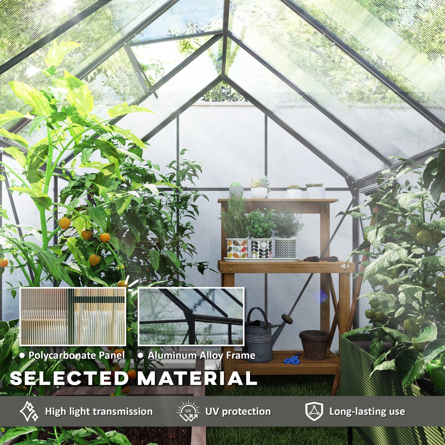 190 x 253 cm Walk-In Polycarbonate Greenhouse