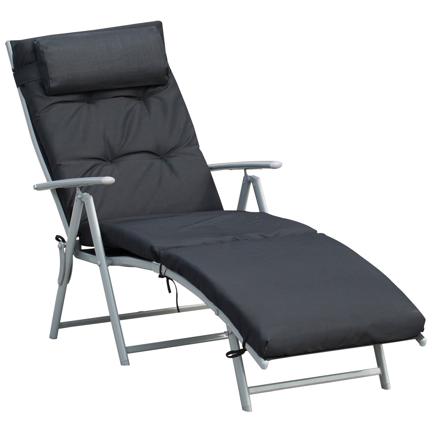 Steel Frame Outdoor Garden Padded Sun Lounger w/ Pillow