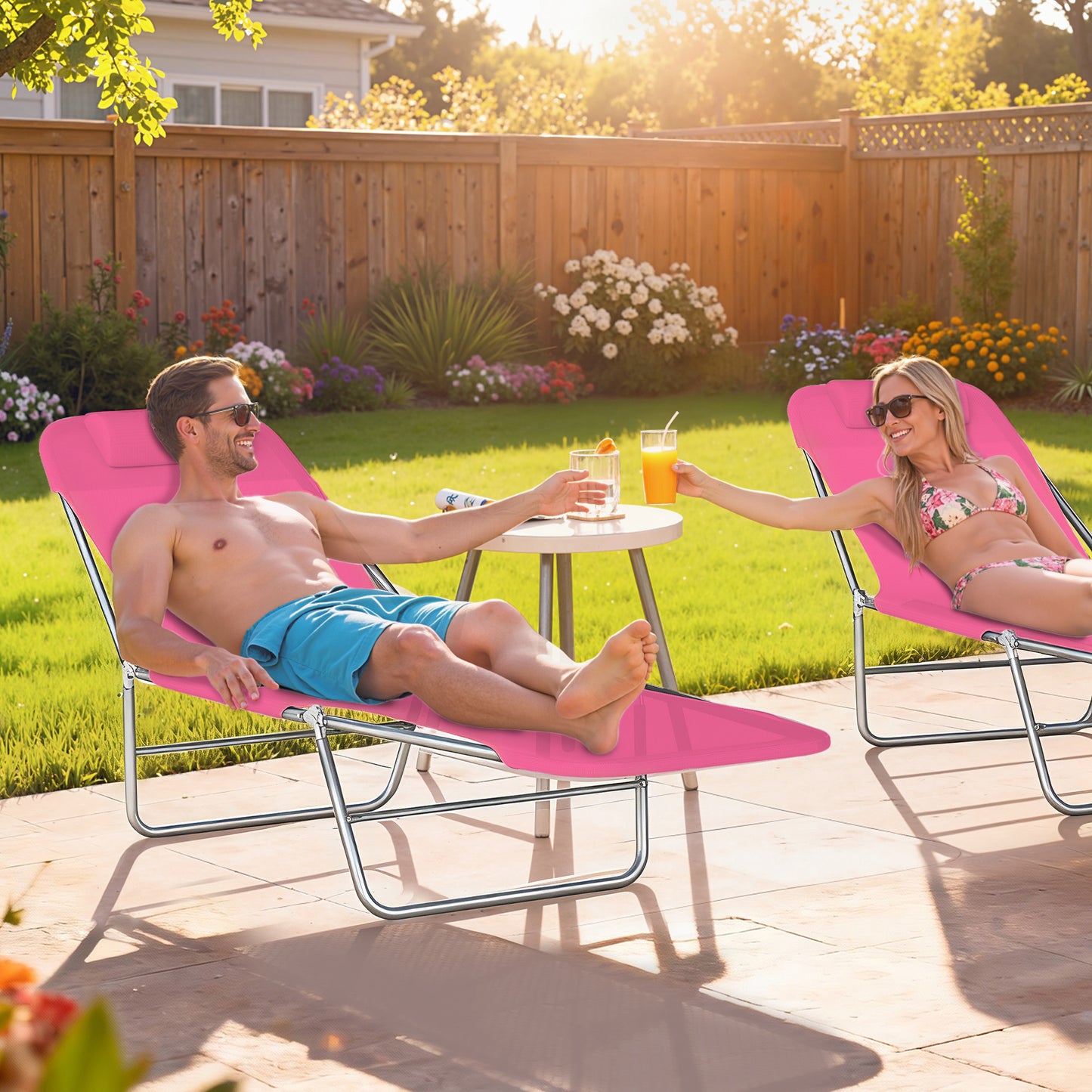 Folding Sun Lounger with Head Pillow