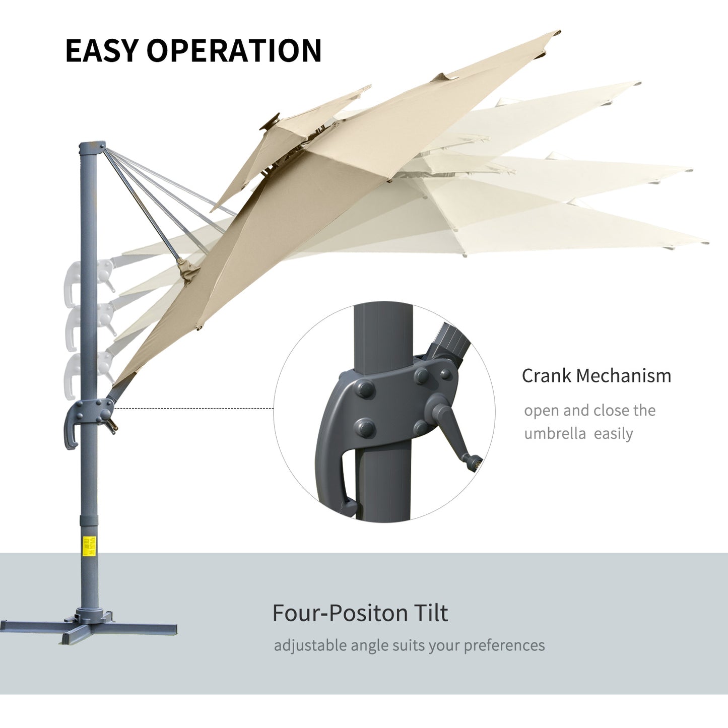 3m Cantilever Parasol with Solar Lights, Power Bank Base 360° Spin