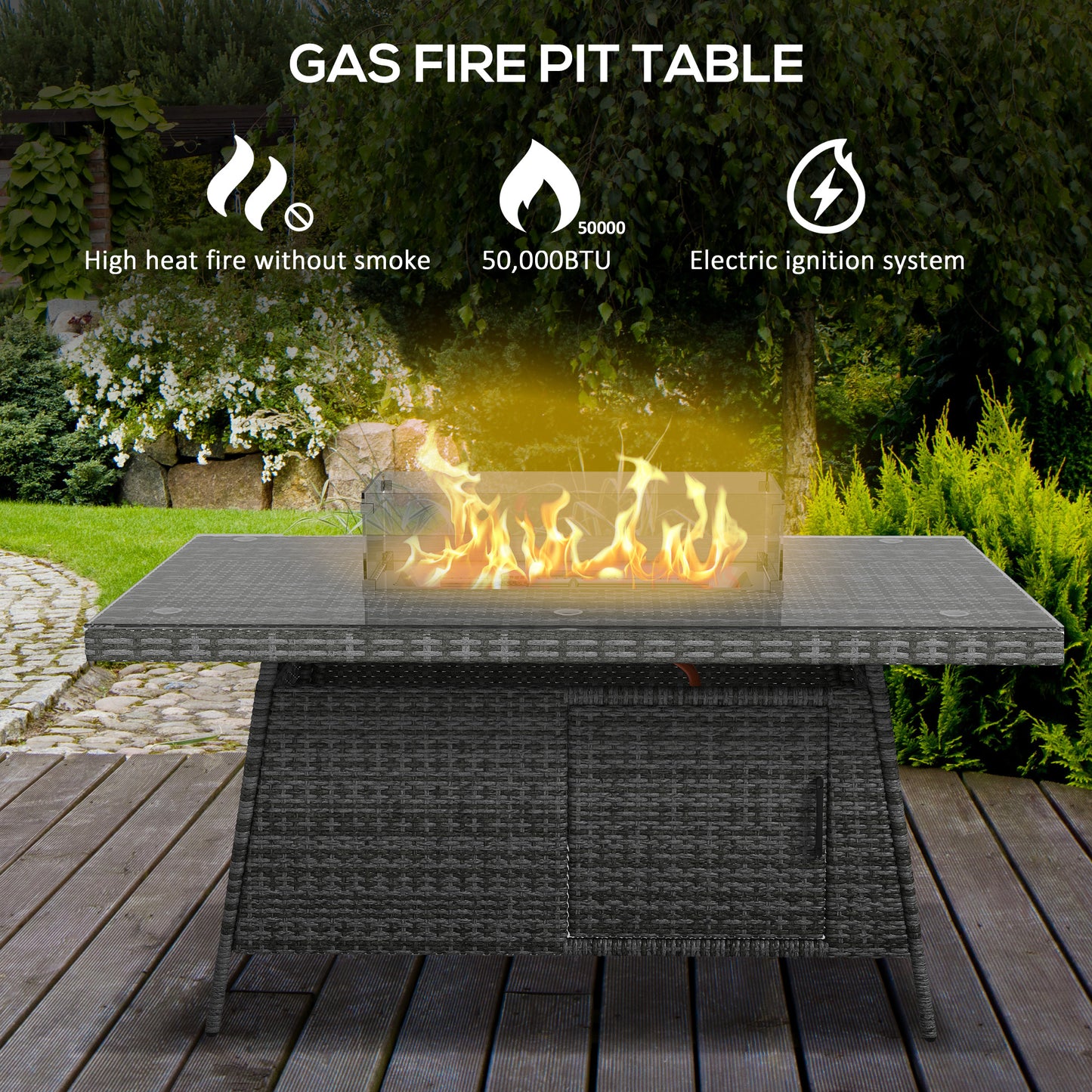7 Pieces Outdoor Rattan Garden Furniture with Fire Pit Table