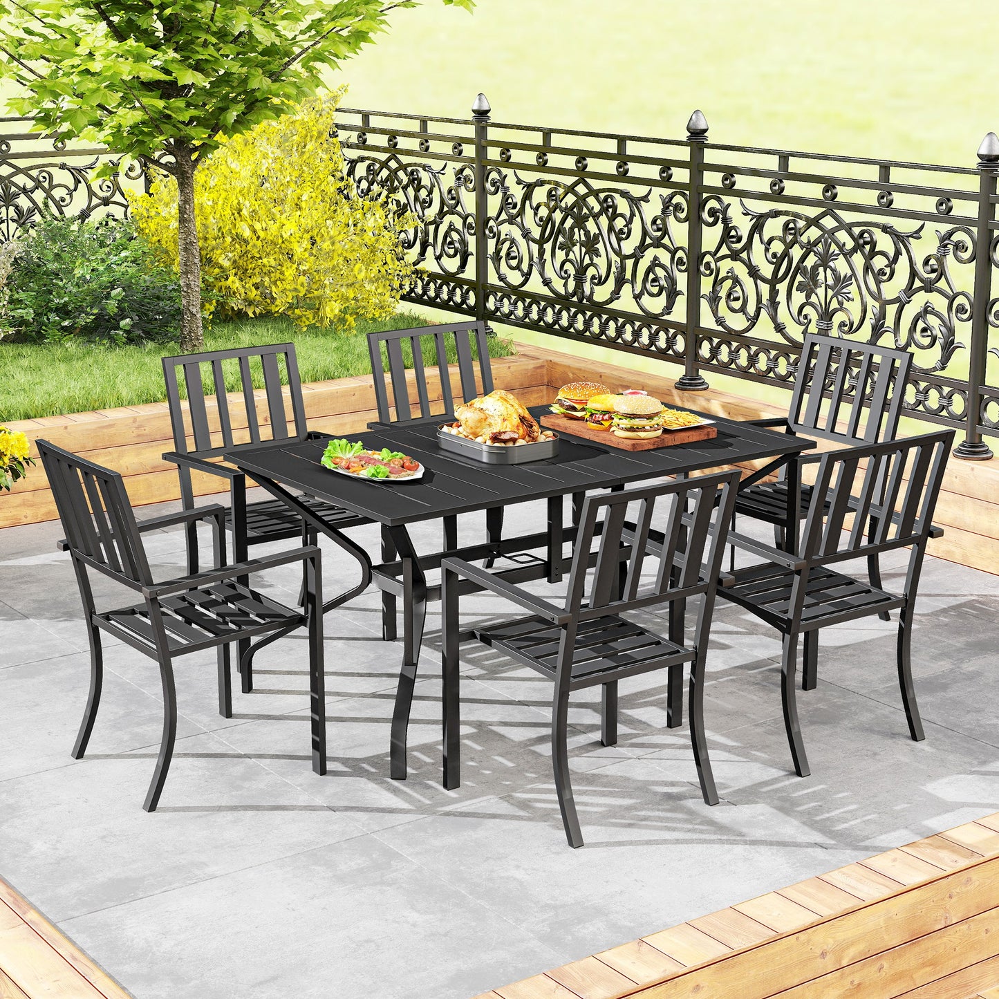 7 Pieces Garden Table and Chairs 6 Seater Outdoor Table and Chairs