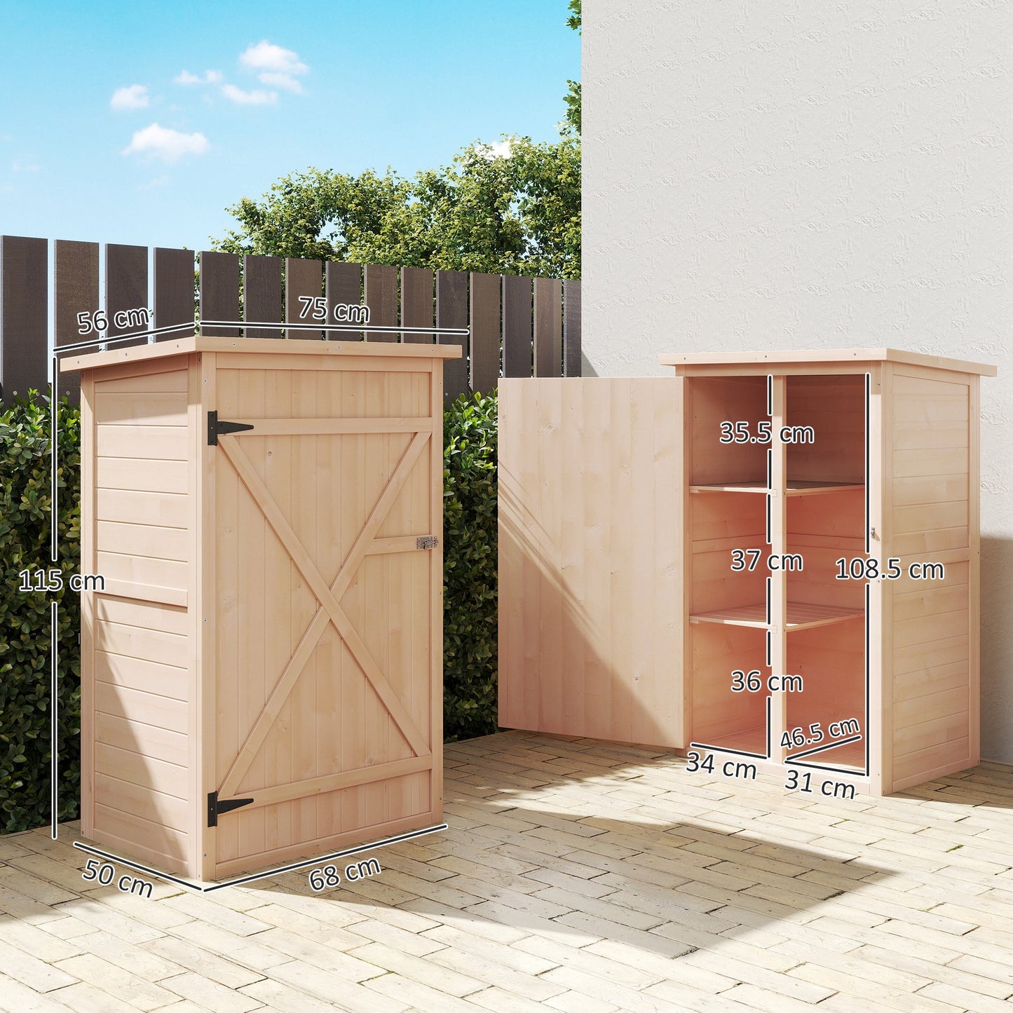 Wooden Small Shed, Garden Storage Shed with Shelves and Bolt Latch