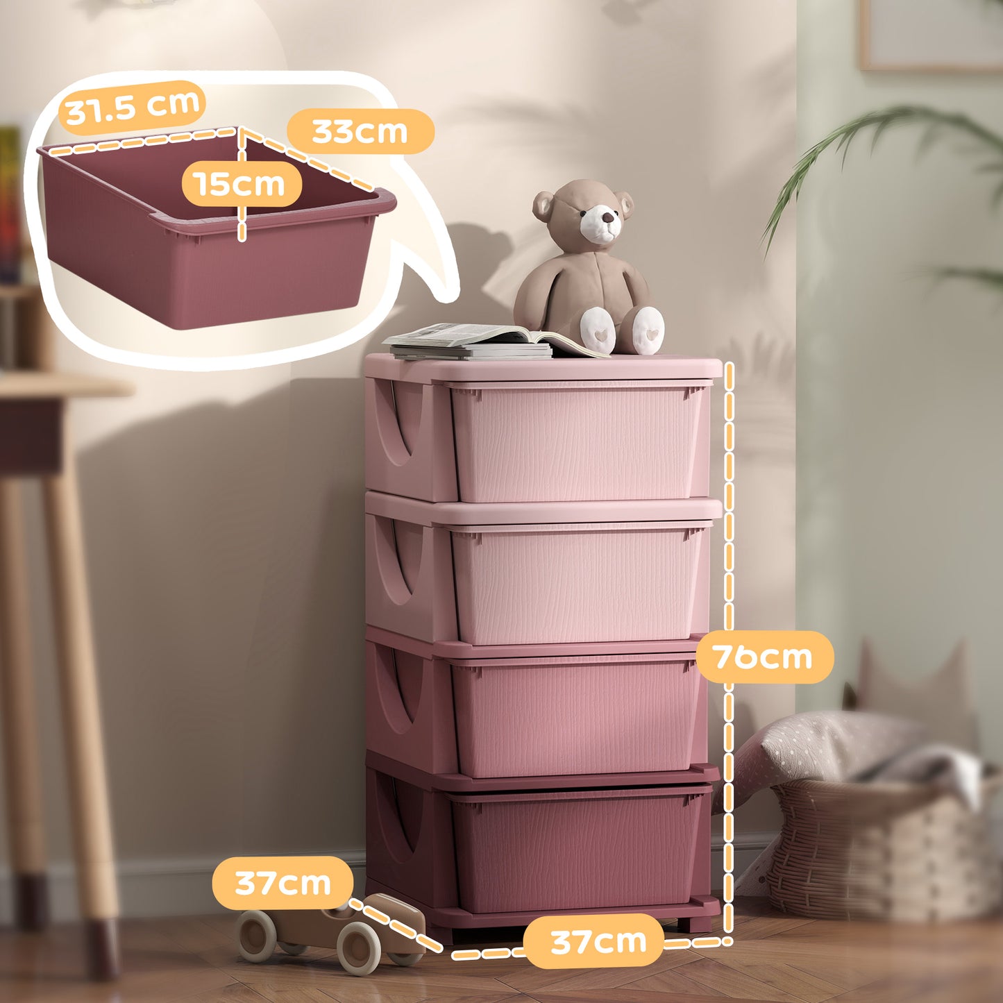Four-Tier Kids Storage Boxes, with Four Drawers
