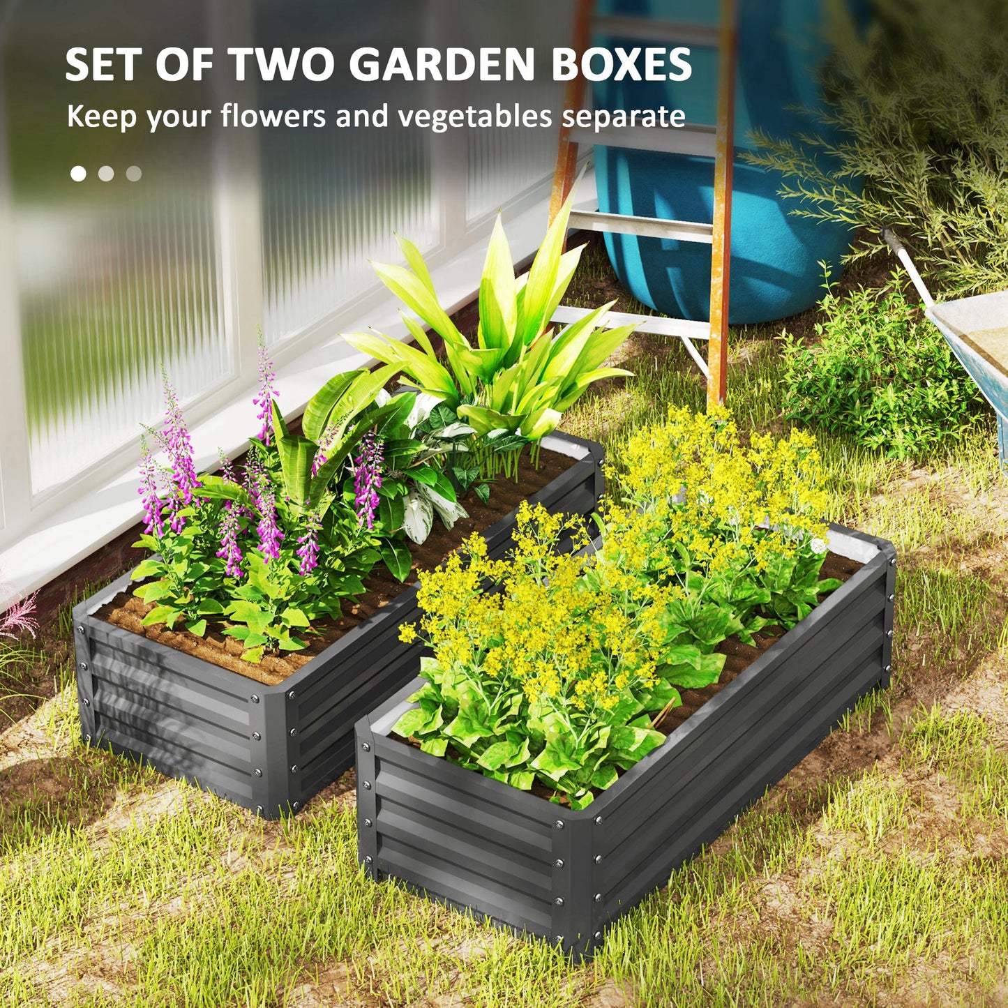 Set of Two 110 x 50cm Steel Planter Boxes