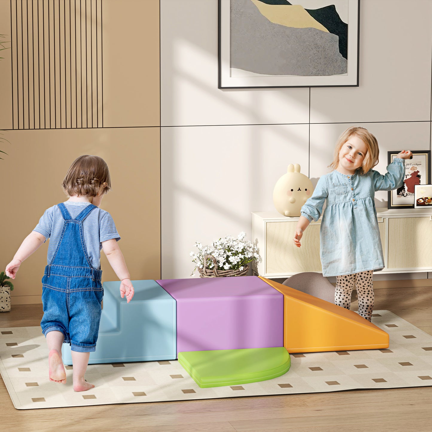 4-piece Soft Play Set, Climb and Crawl Foam, Toddler Stairs and Ramp