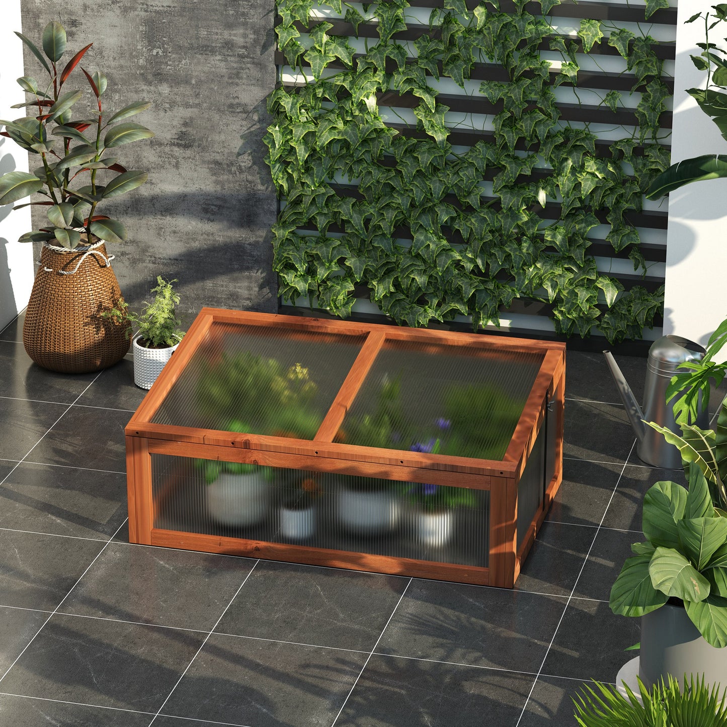 Wooden Cold Frame, Small Polycarbonate Greenhouse for Plants