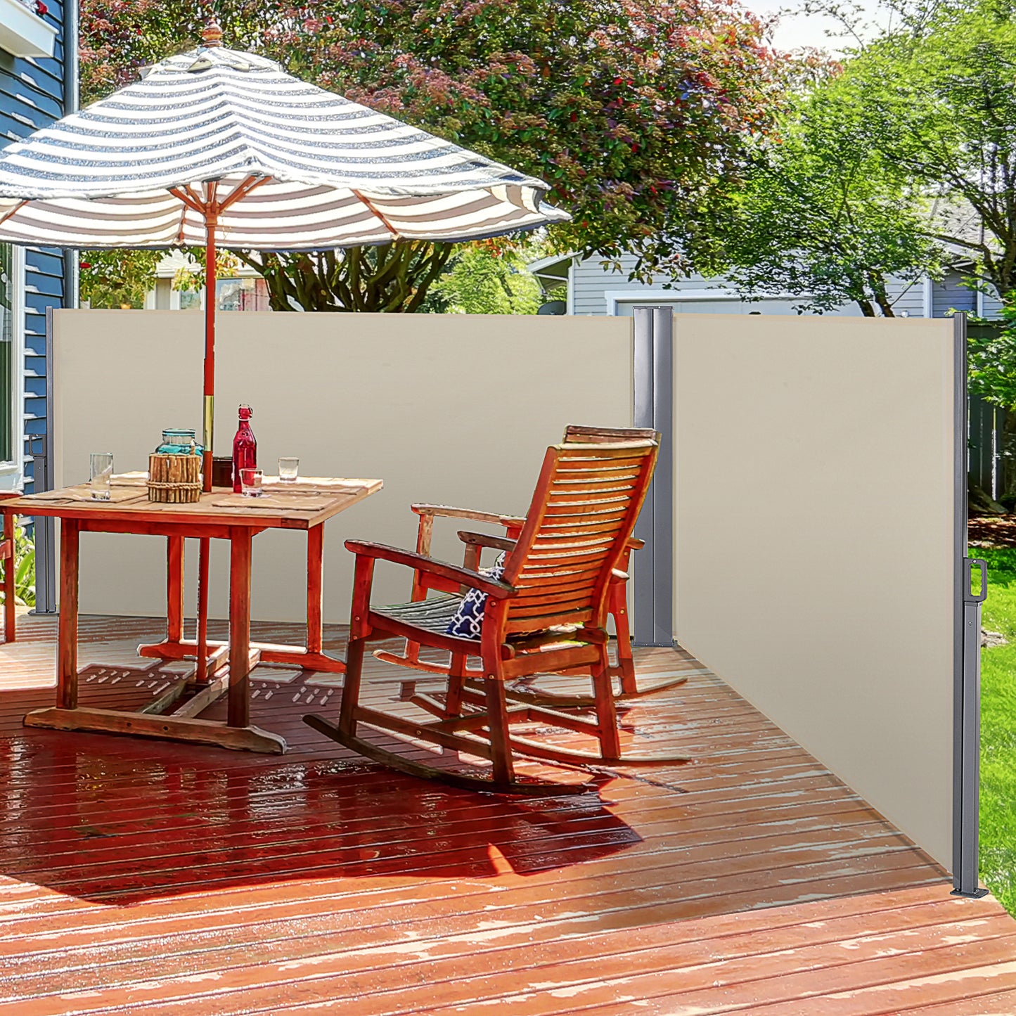 6 x 1.6 M Double Canopy Pull-Out Side Awning Sun Rain Outdoor