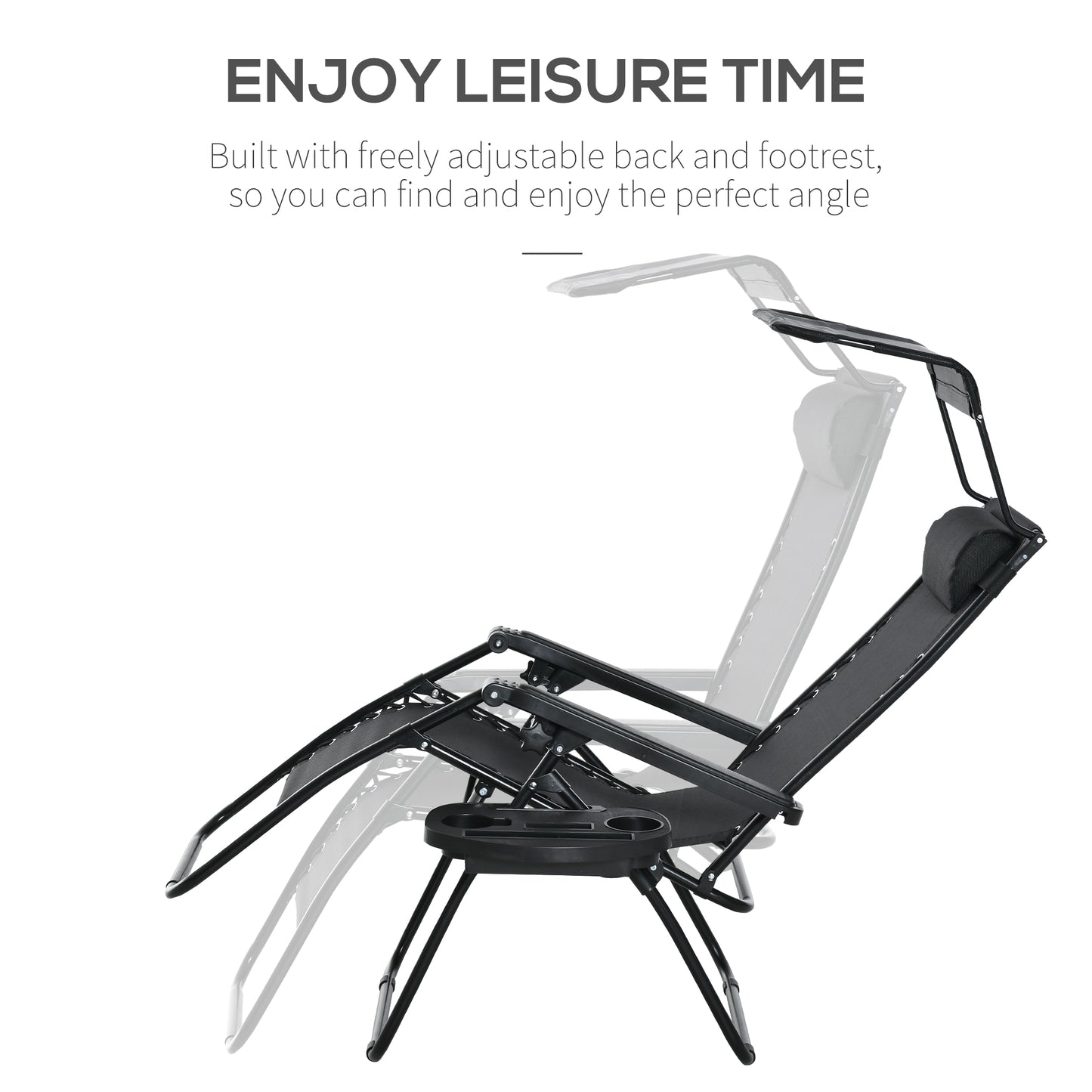2 Piece Foldable Reclining Garden Chair with Headrest