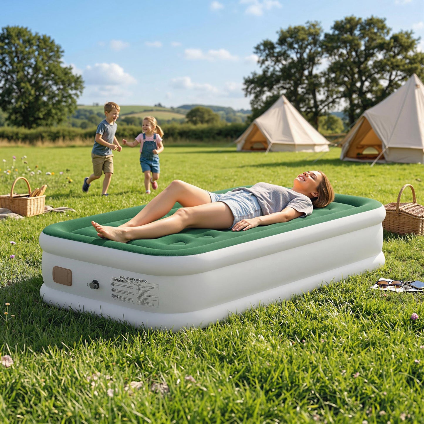 Inflatable Mattress, Single Air Bed with Built-in Electric Pump