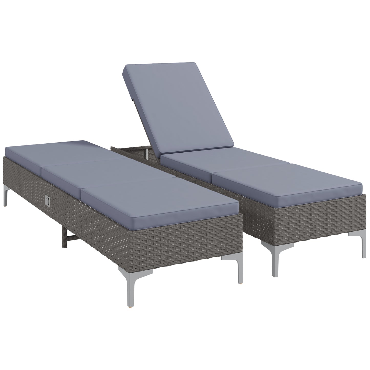 Outdoor PE Rattan Sun Lounger Set of 2