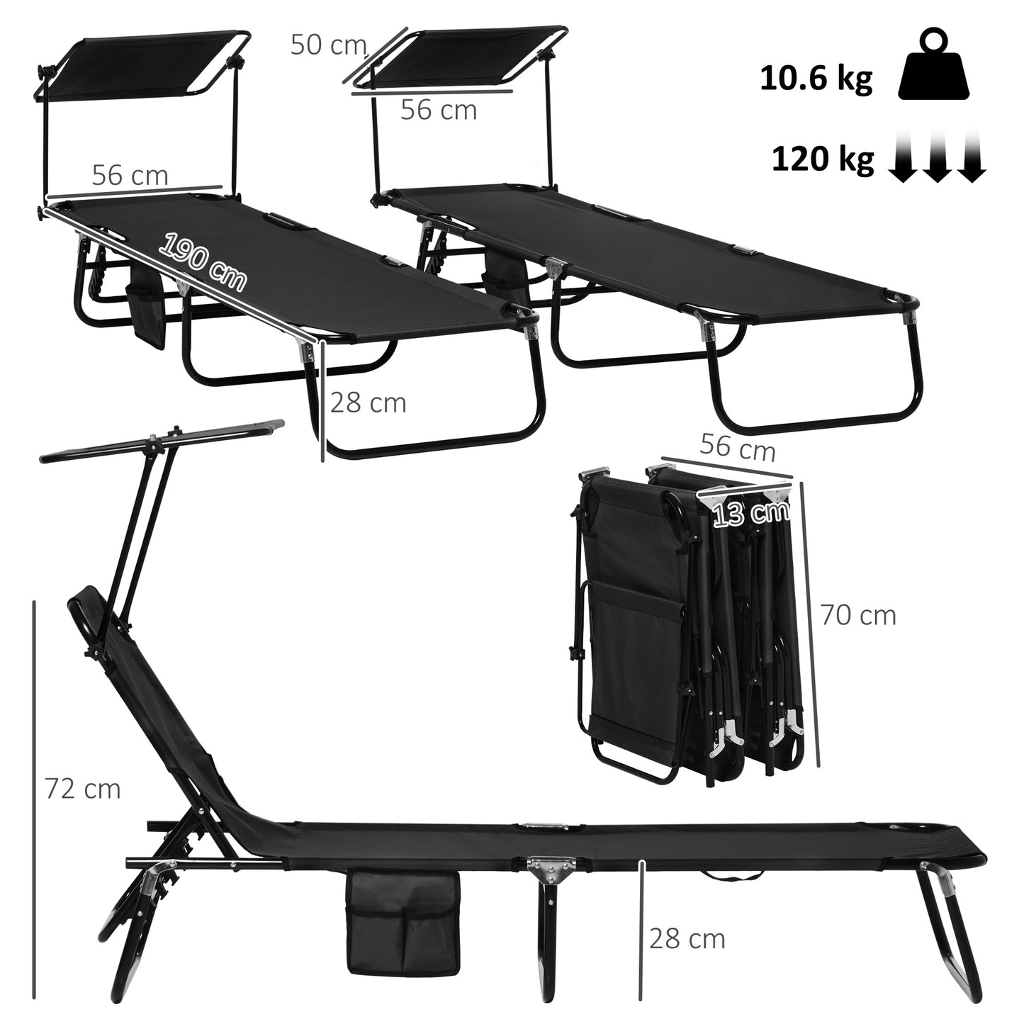 Set of Two Folding Sun Loungers