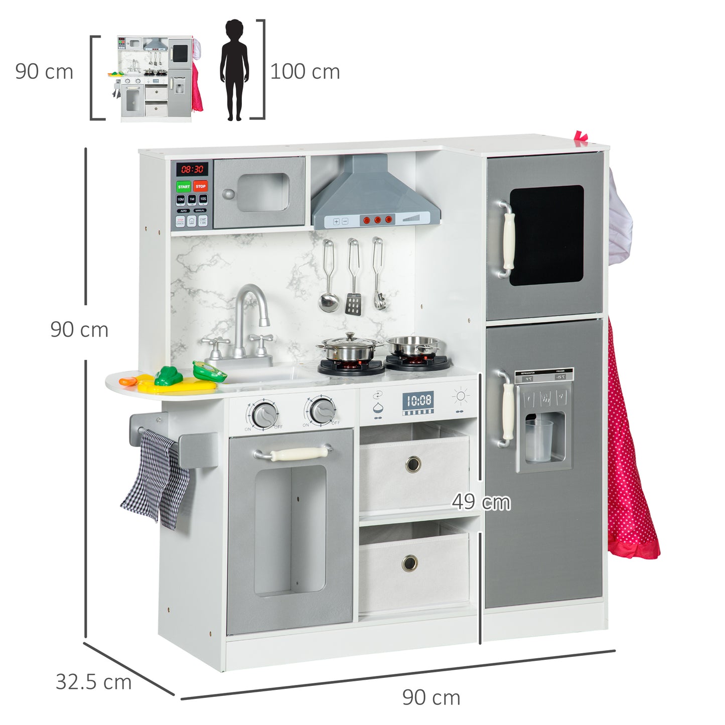 Toy Kitchen with Lights, Sounds, Apron and Chef Hat, Ice Maker