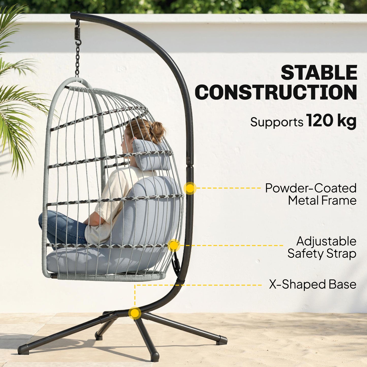 Hanging Egg Chair, Indoor Outdoor Hammock Swing Chair with Stand (2)
