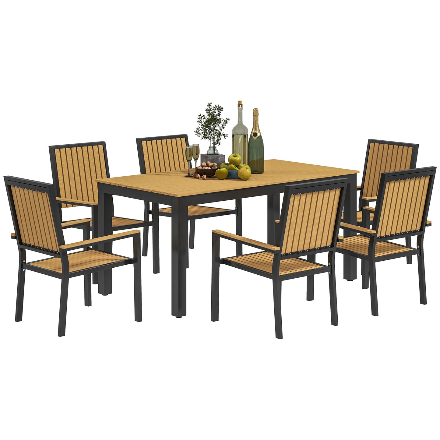 6 Seater Garden Dining Set with Stackable Chairs, Aluminium Frame (1)