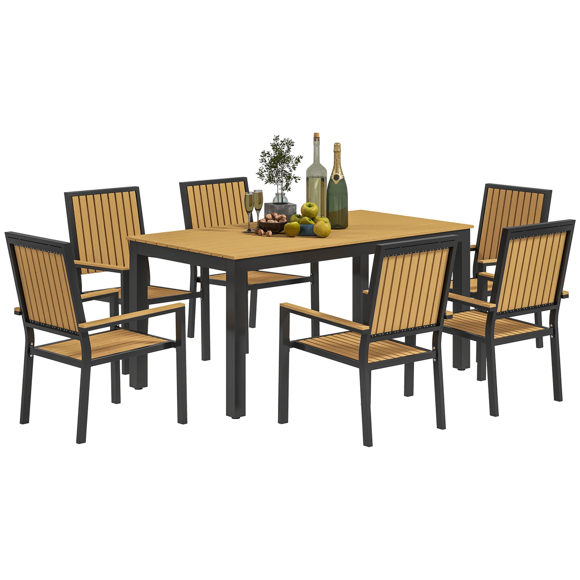 6 Seater Garden Dining Set with Stackable Chairs, Aluminium Frame (1)