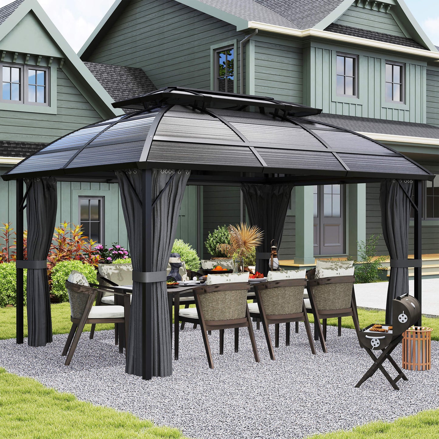 4 x 3m Aluminium Frame Hard Gazebo, with Accessories
