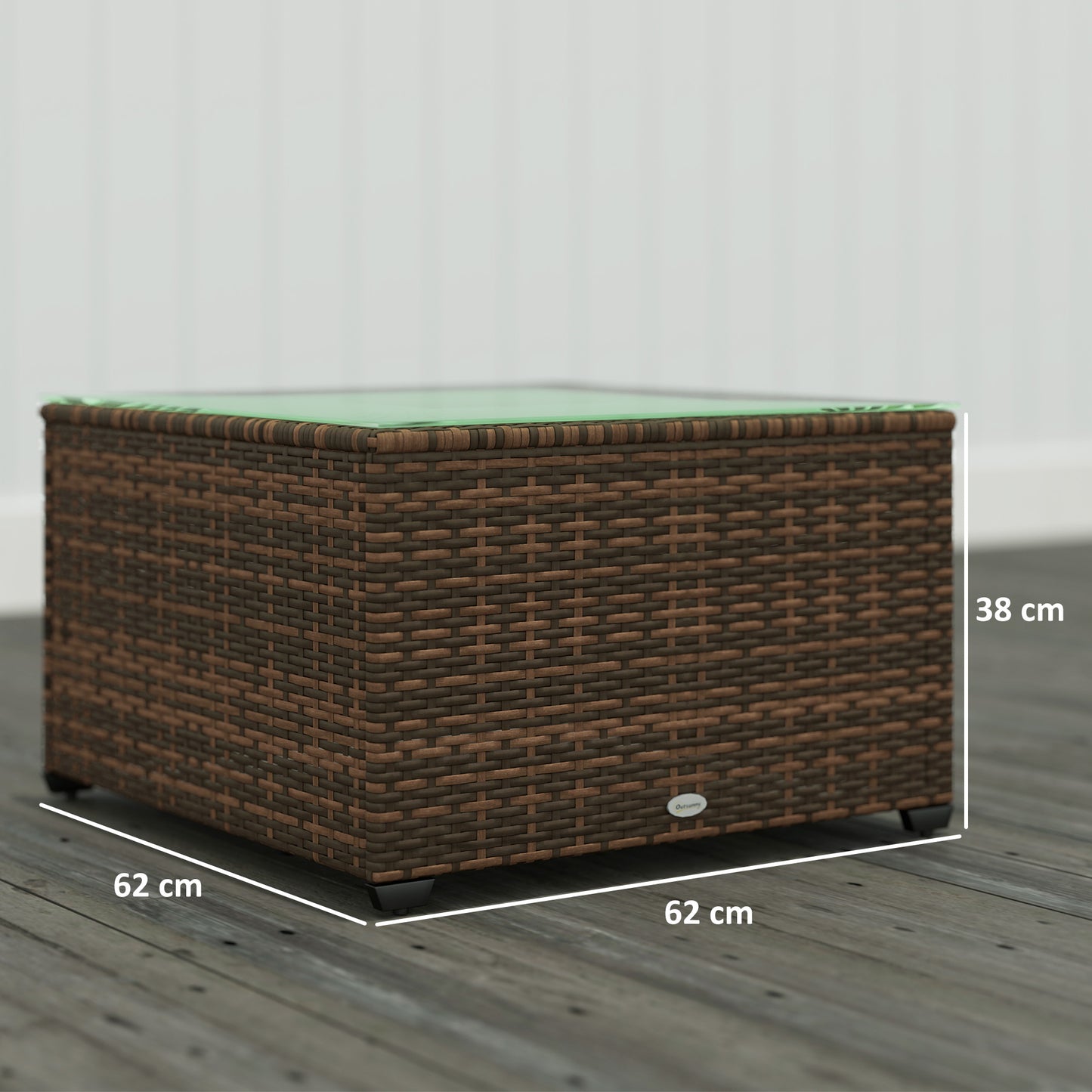 62 x 62cm Glass-Top Rattan Side Table