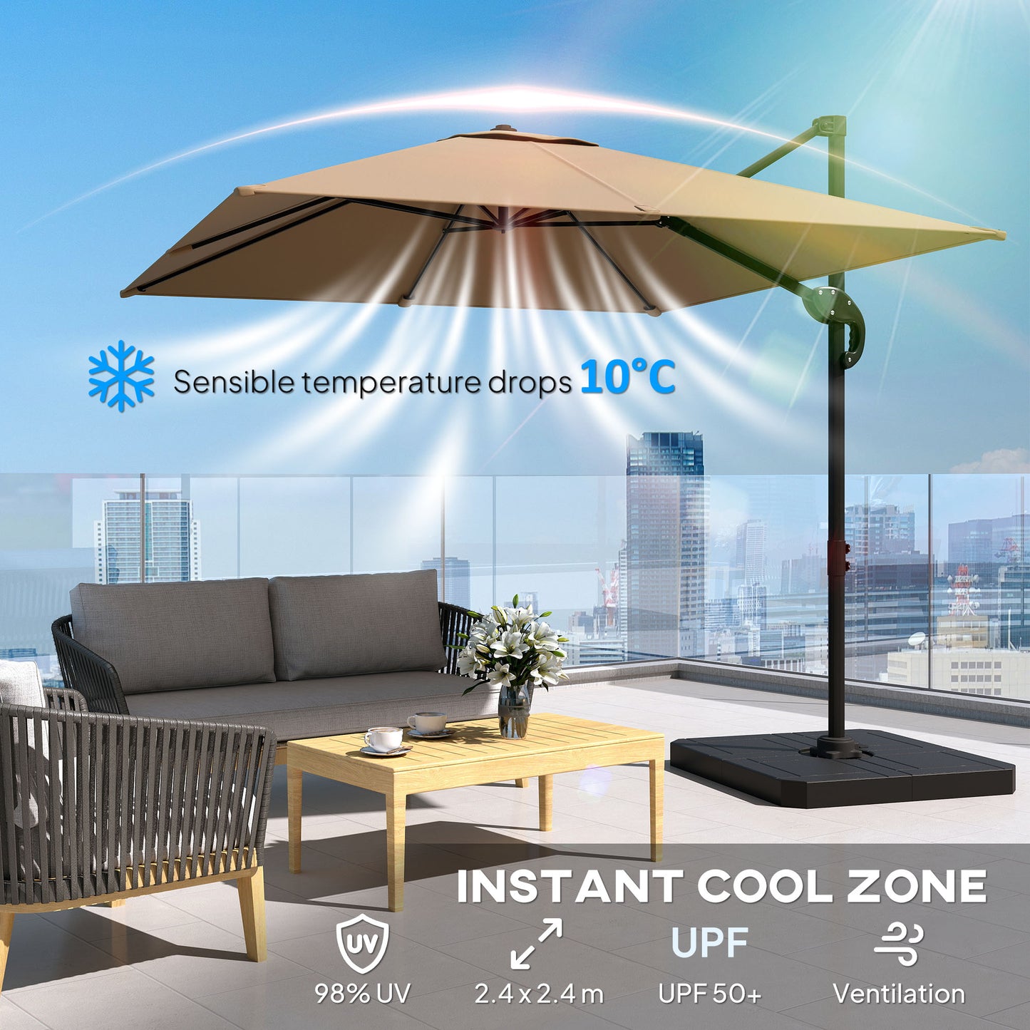 2.4 x 2.4 m Cantilever Parasol with Umbrella Weights