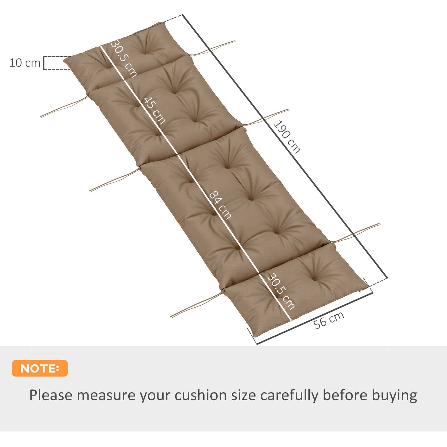 Sun Lounger Cushion Only, 190 x 56 x 10 cm Garden Lounge Chair