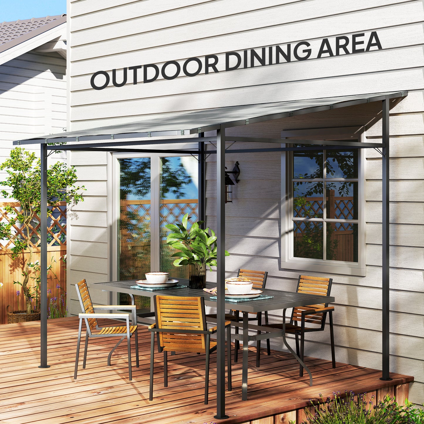 2.4 x 2.4 m Wall Mounted Pergola Gazebo with PA Coating Fabric (1)