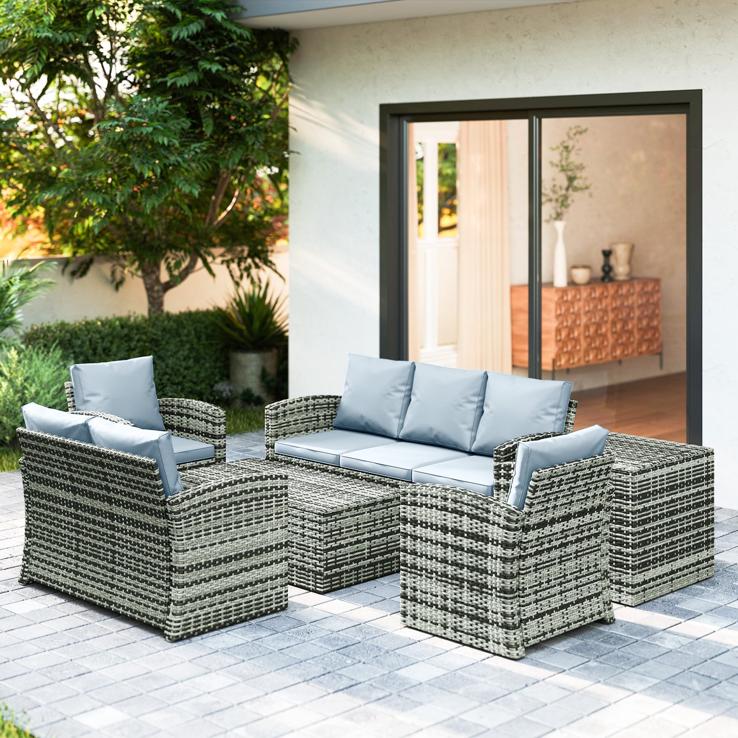 6 Pieces Rattan Garden Furniture Set