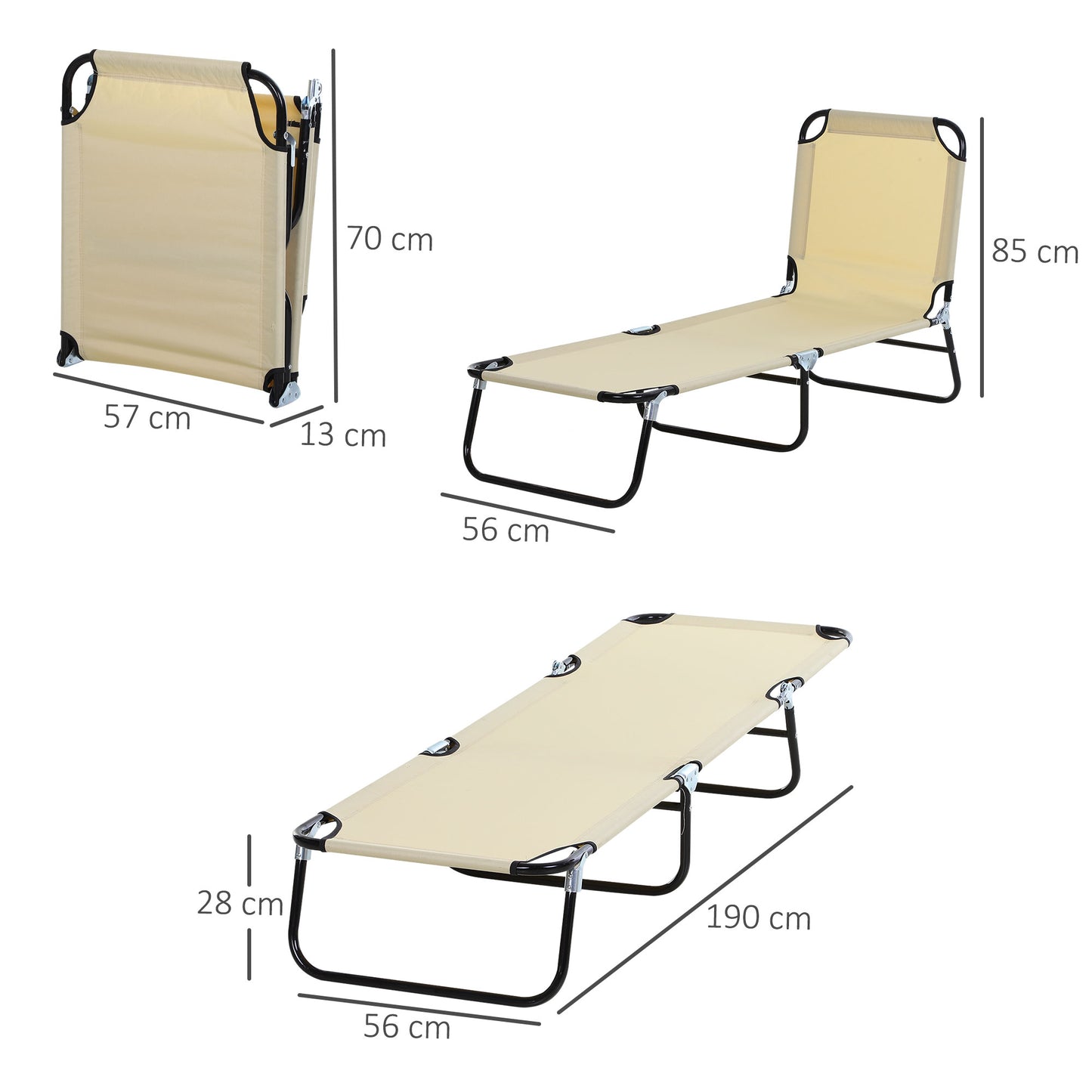2 Piece Foldable Sun Loungers with 5-Position Adjustable Backrest
