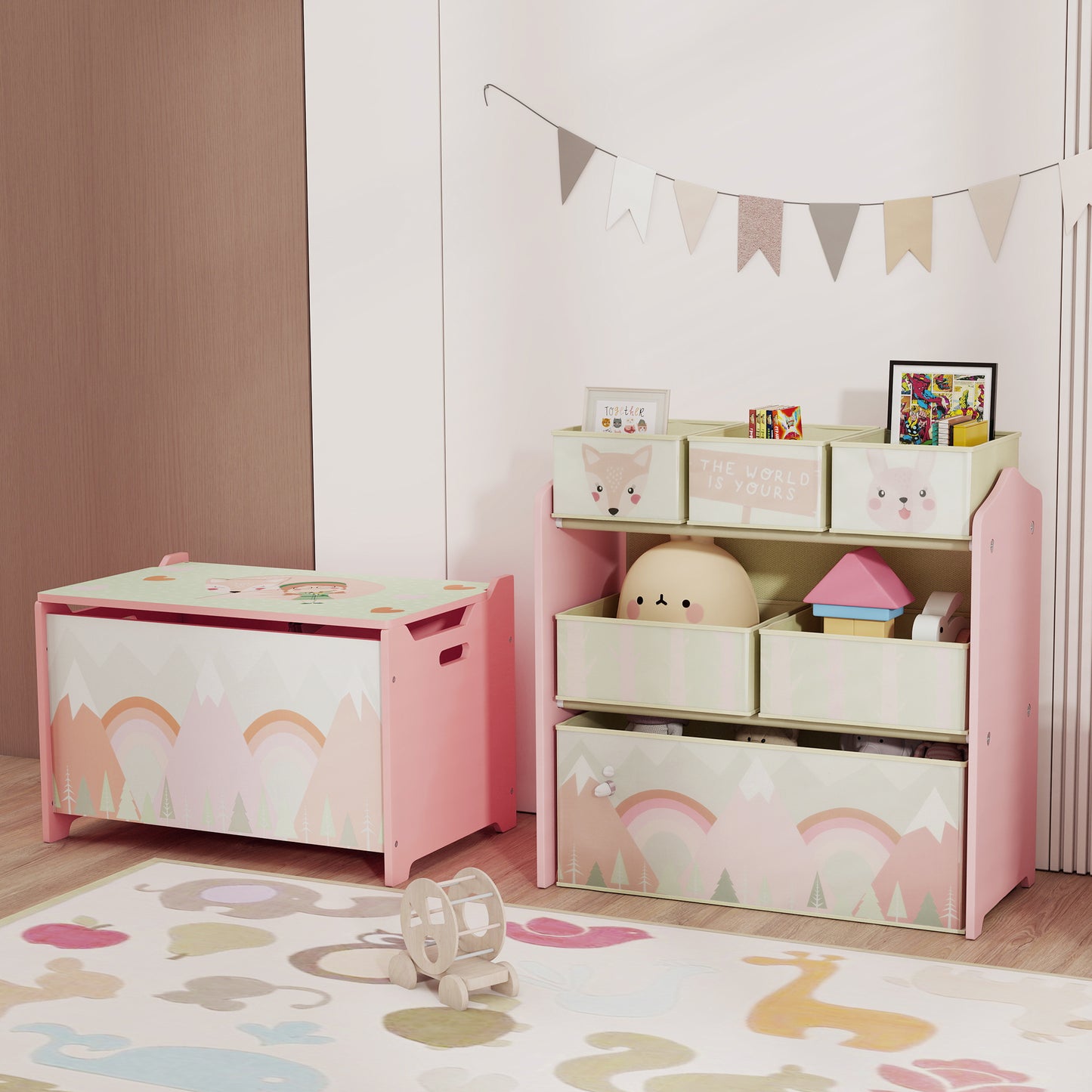 Kids Storage Unit, Toy Storage Organiser, with Six Fabric Bins