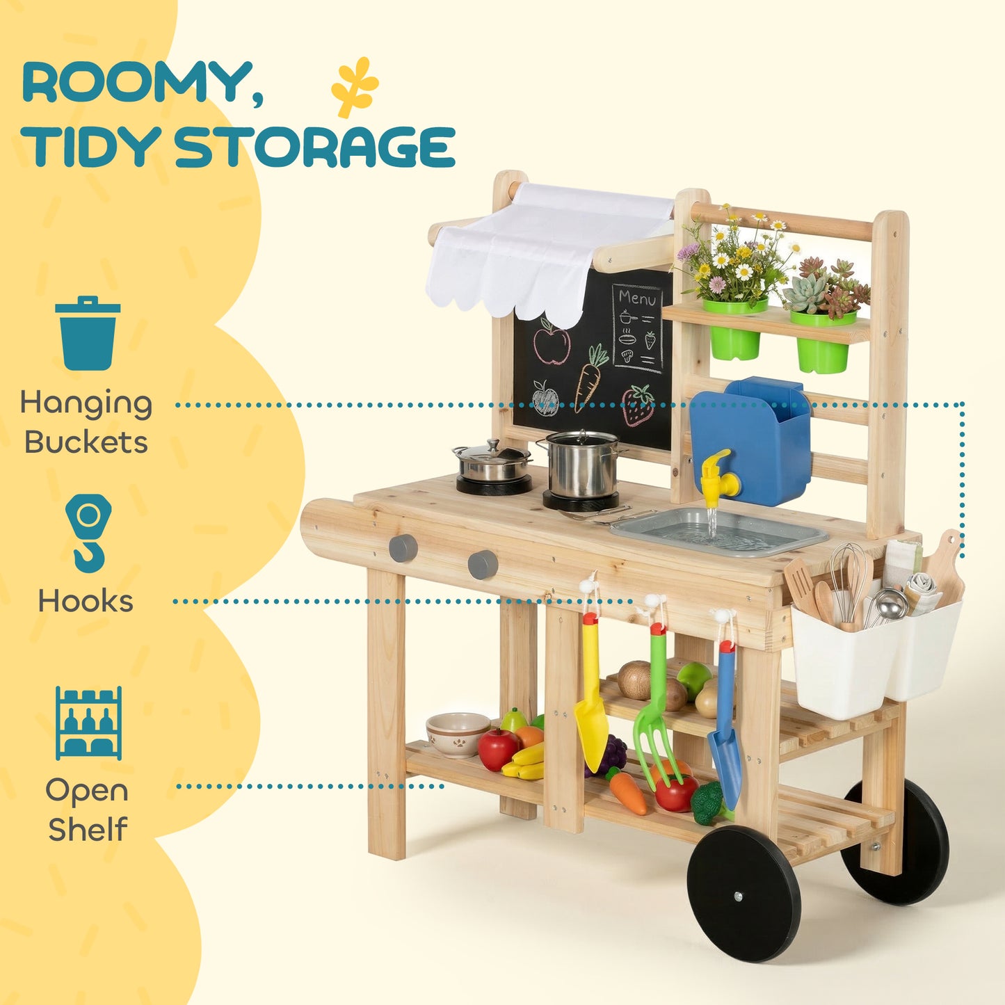 Mud Kitchen with Real Water Faucet Pretend Play Kitchen Playset