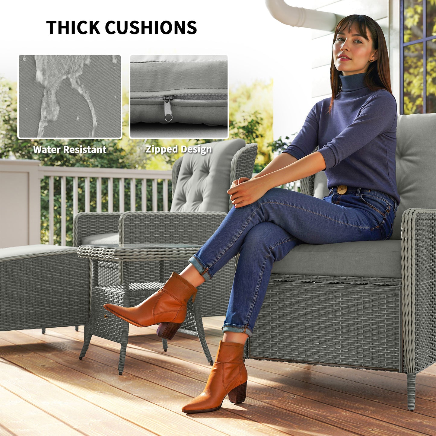 Five-Piece Reclining Rattan Chair Set